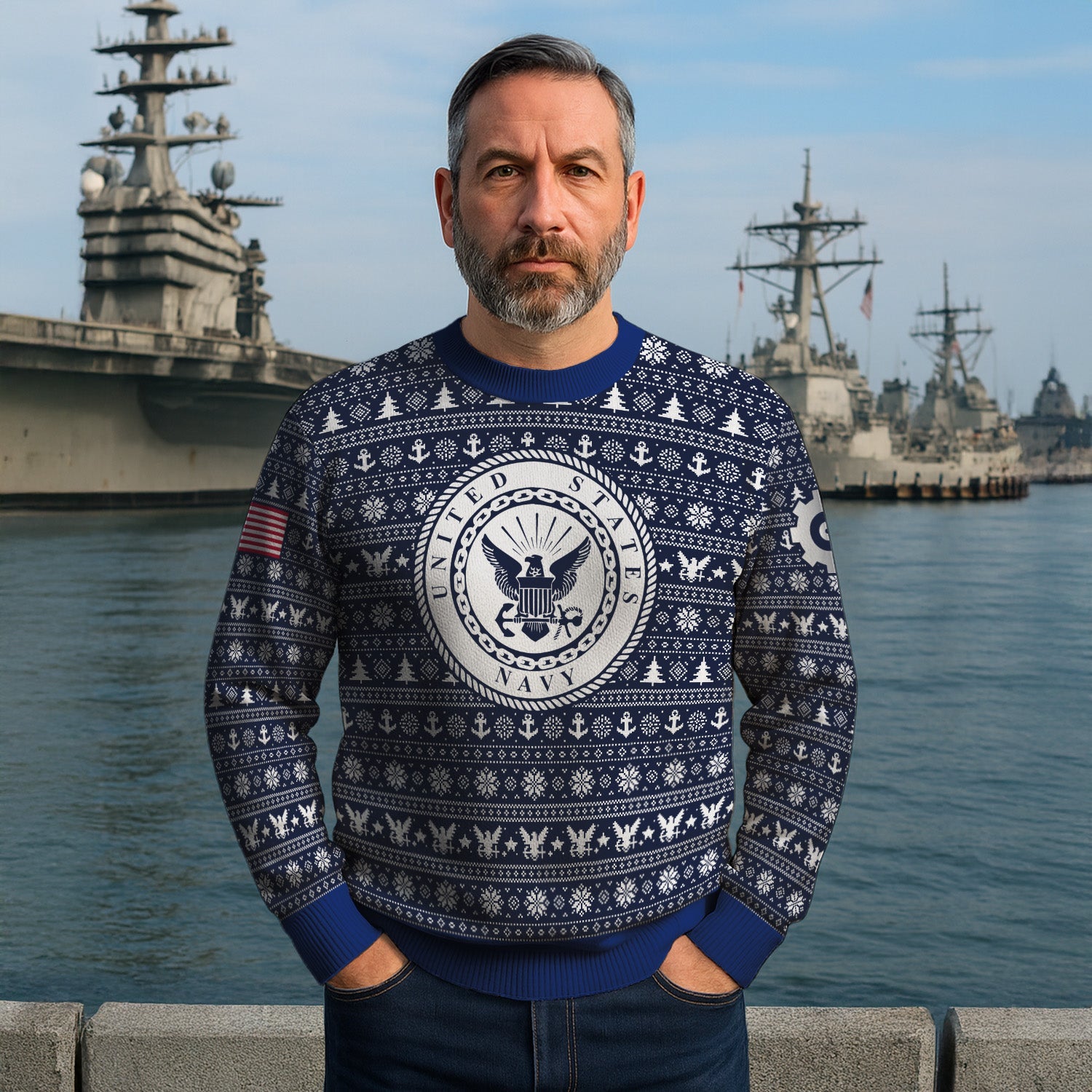 Personalized US Navy Christmas Ugly Sweater KRUST11