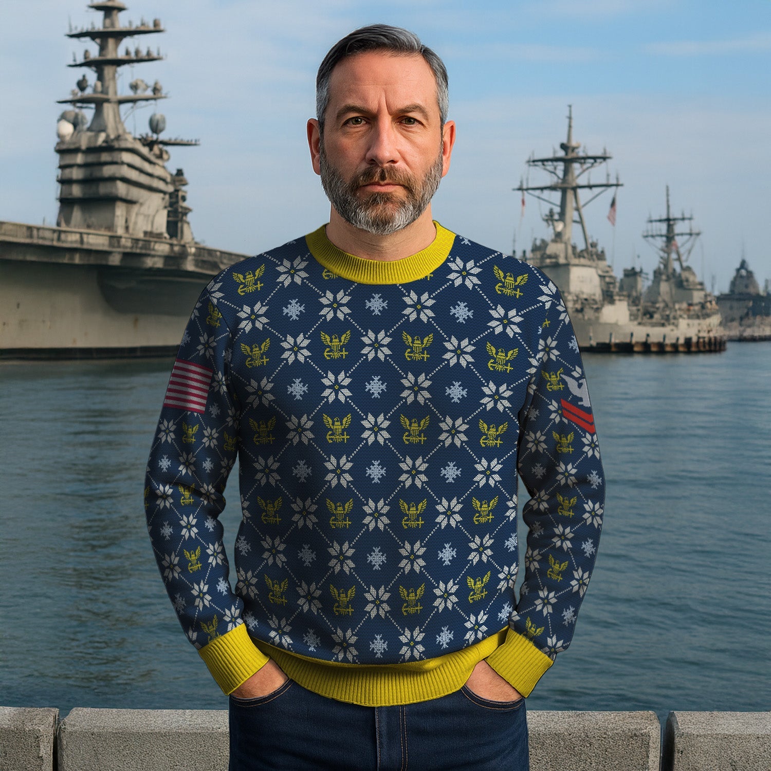 Personalized US Navy Christmas Ugly Sweater KRUST10