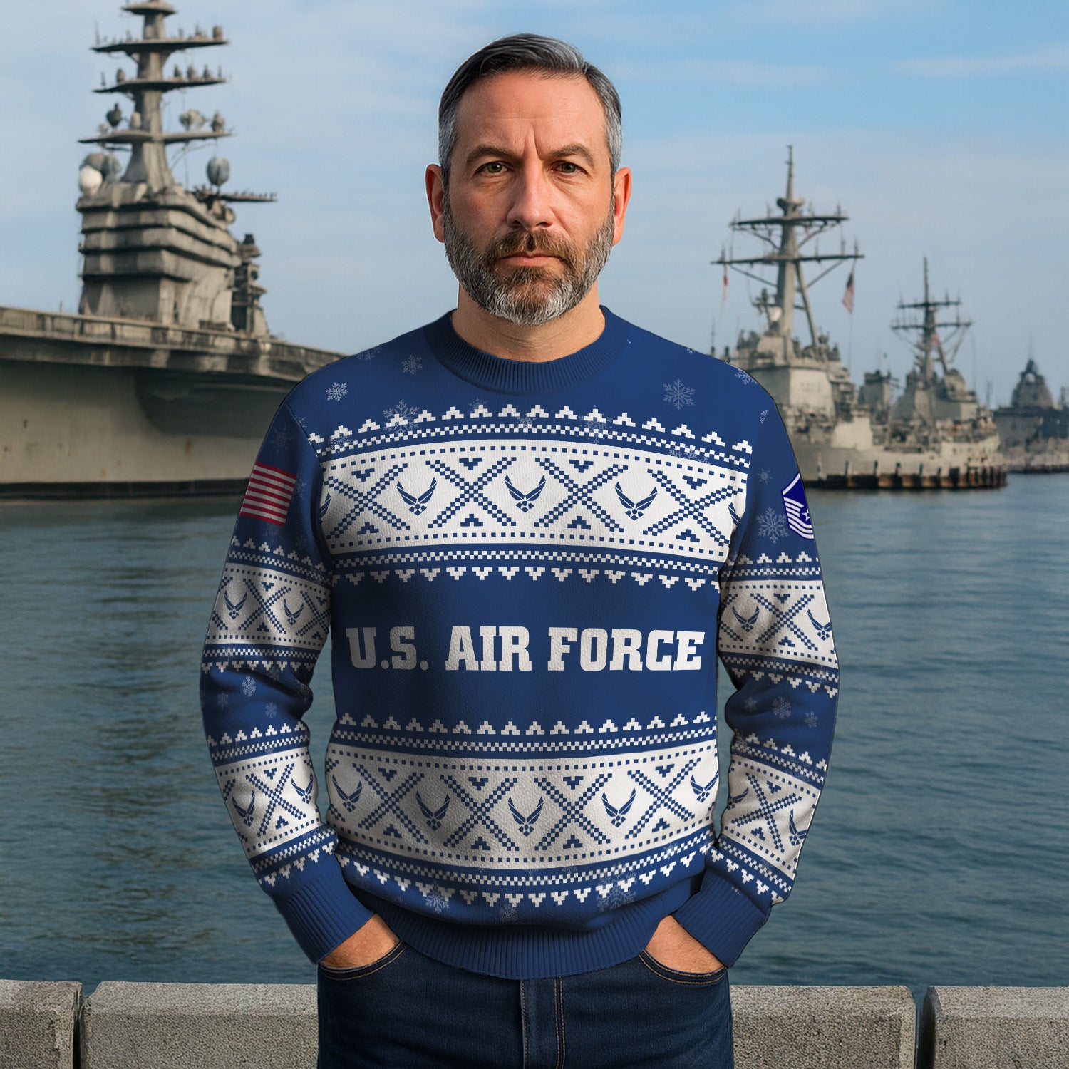 Custom Ranks US Air Force Ugly Christmas Sweater for Women Men KRUST05