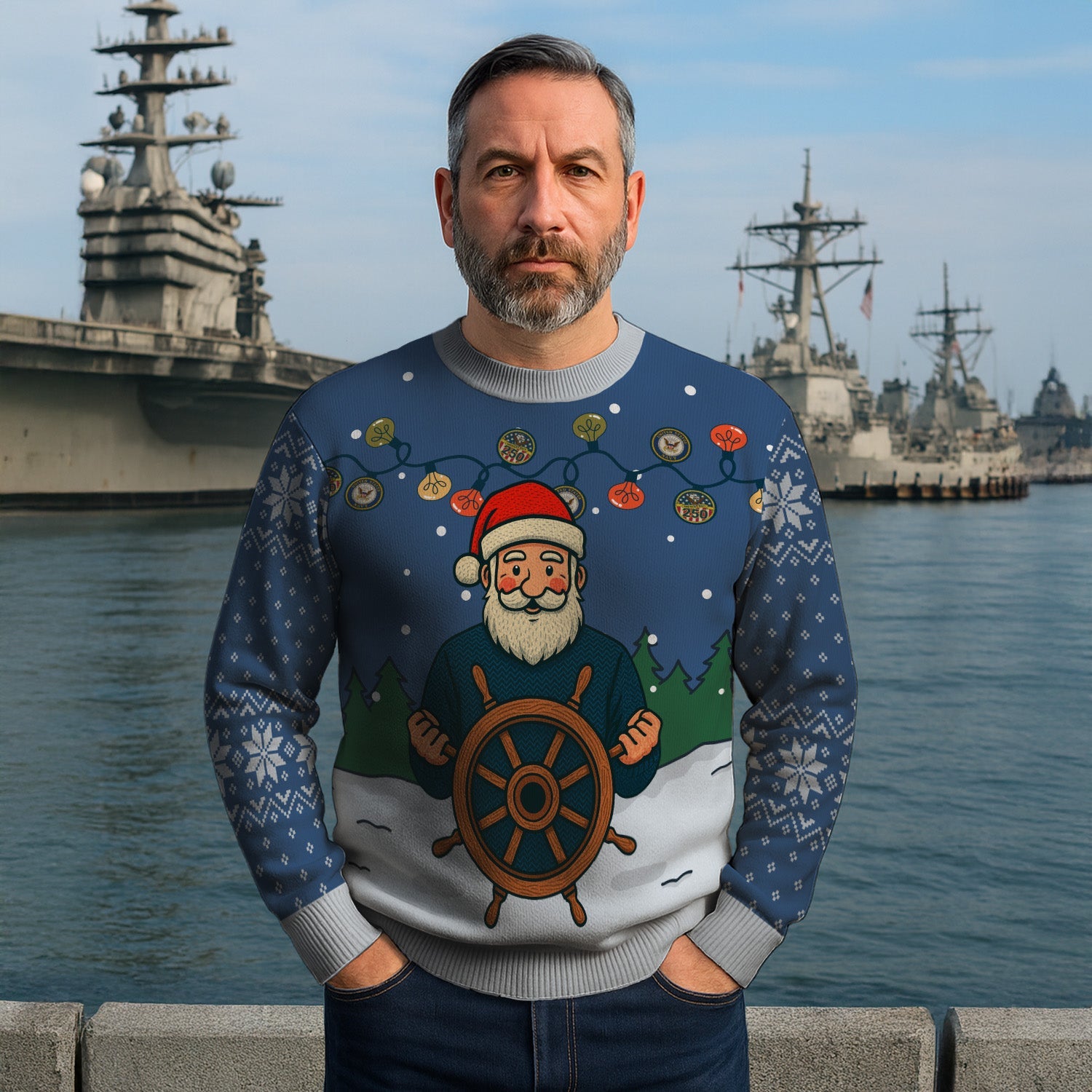 US Navy Caption Christmas Ugly Sweater