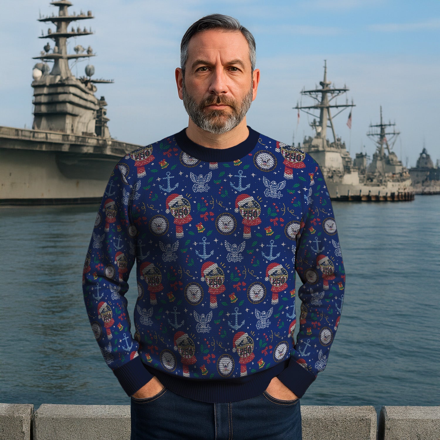 US Navy 250 America Christmas Ugly Sweater