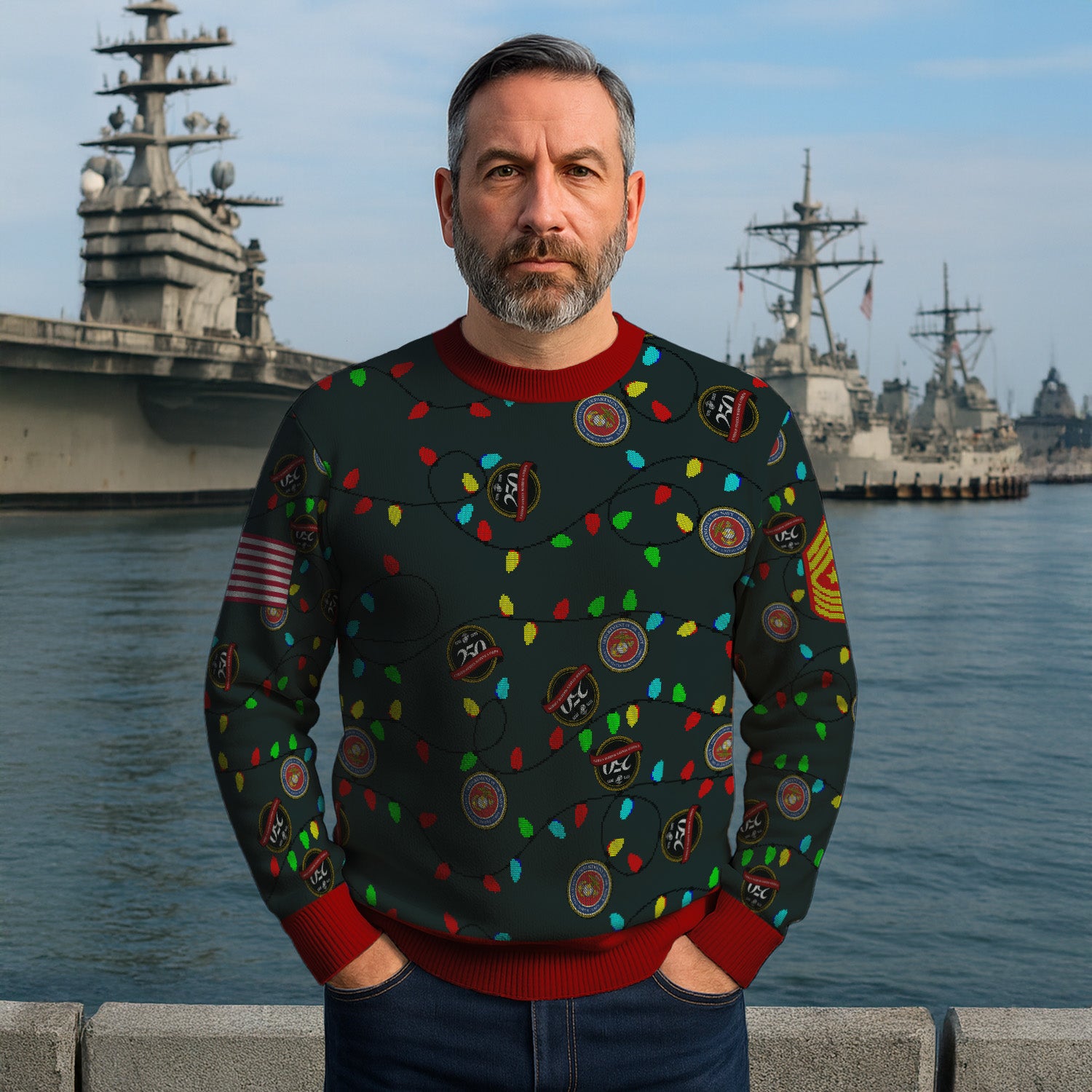 Custom Ranks USMC Ugly Christmas Sweater for Women Men KRUST07