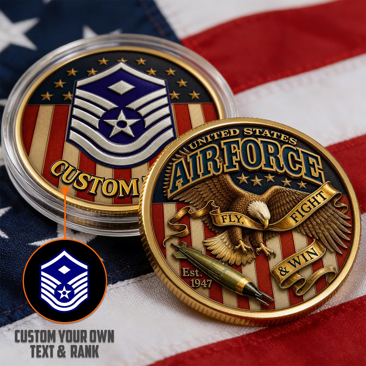 Personalized USAF Enlisted Rank 3D Challenge Coin Gift
