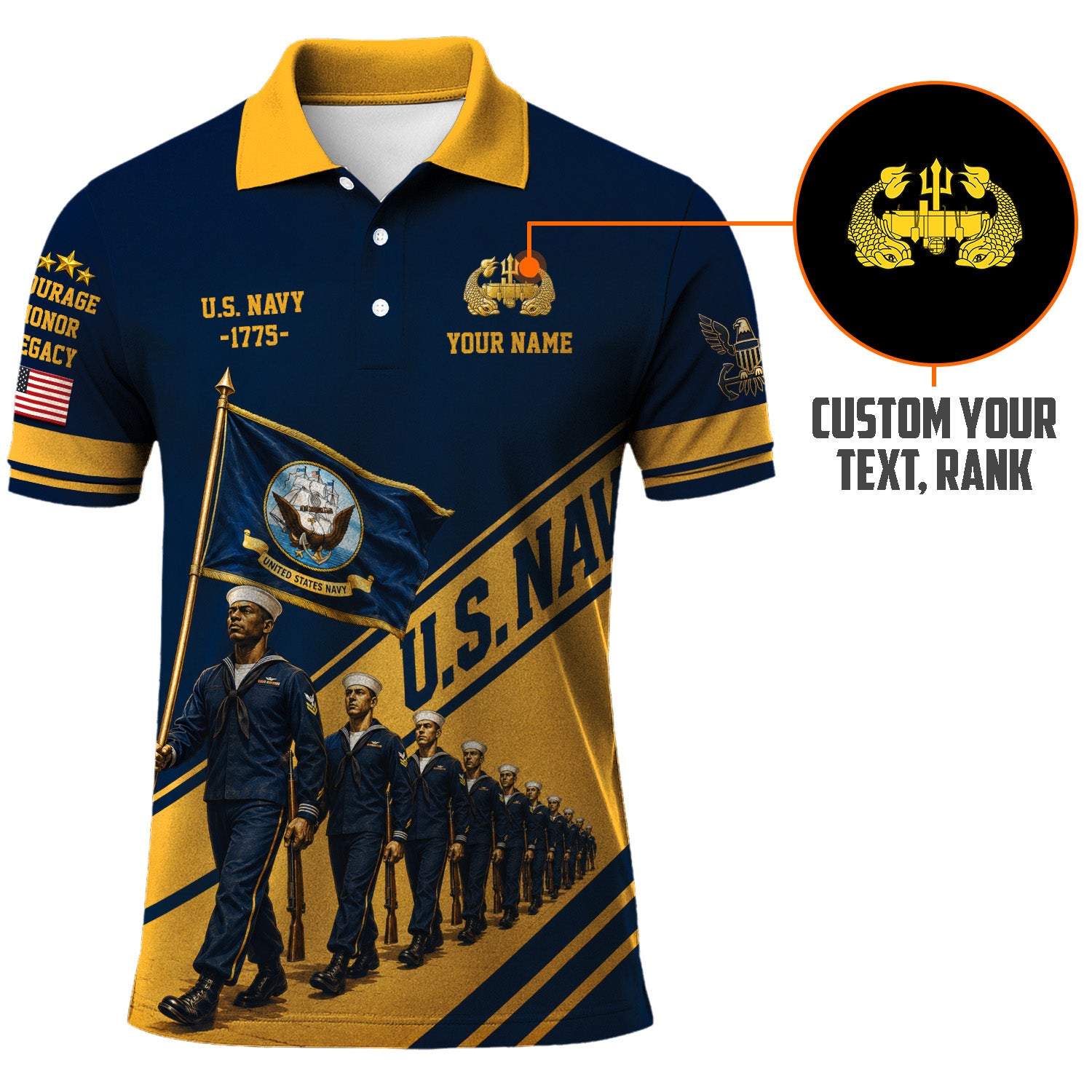 Personalized US Navy Sailor 3D All-Over Print Polo Shirt
