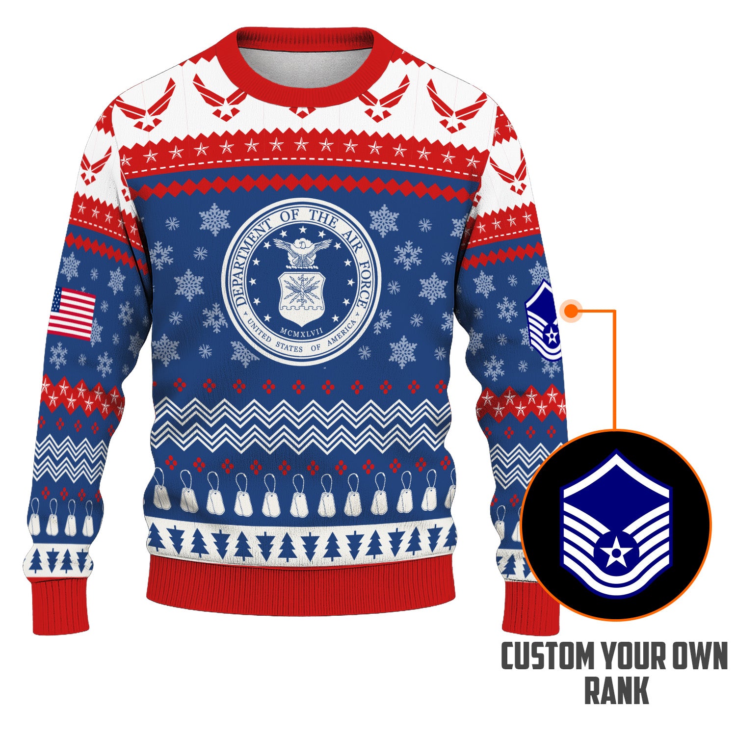 Custom Ranks US Air Force Ugly Christmas Sweater for Women Men KRUST04