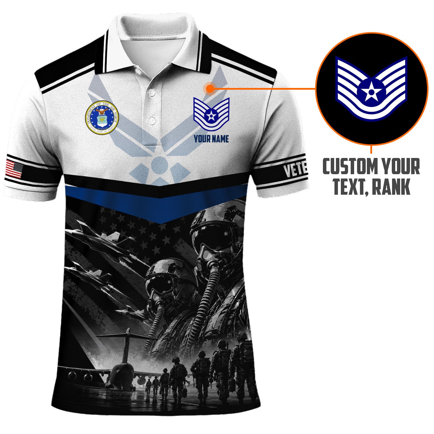 Personalized US Air Force Rank 3D All-Over Print Polo Shirt Gift
