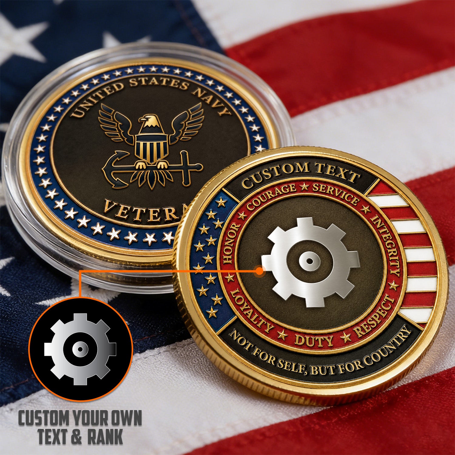 Personalized US Navy Duty Rank 3D Challenge Coin Tribute
