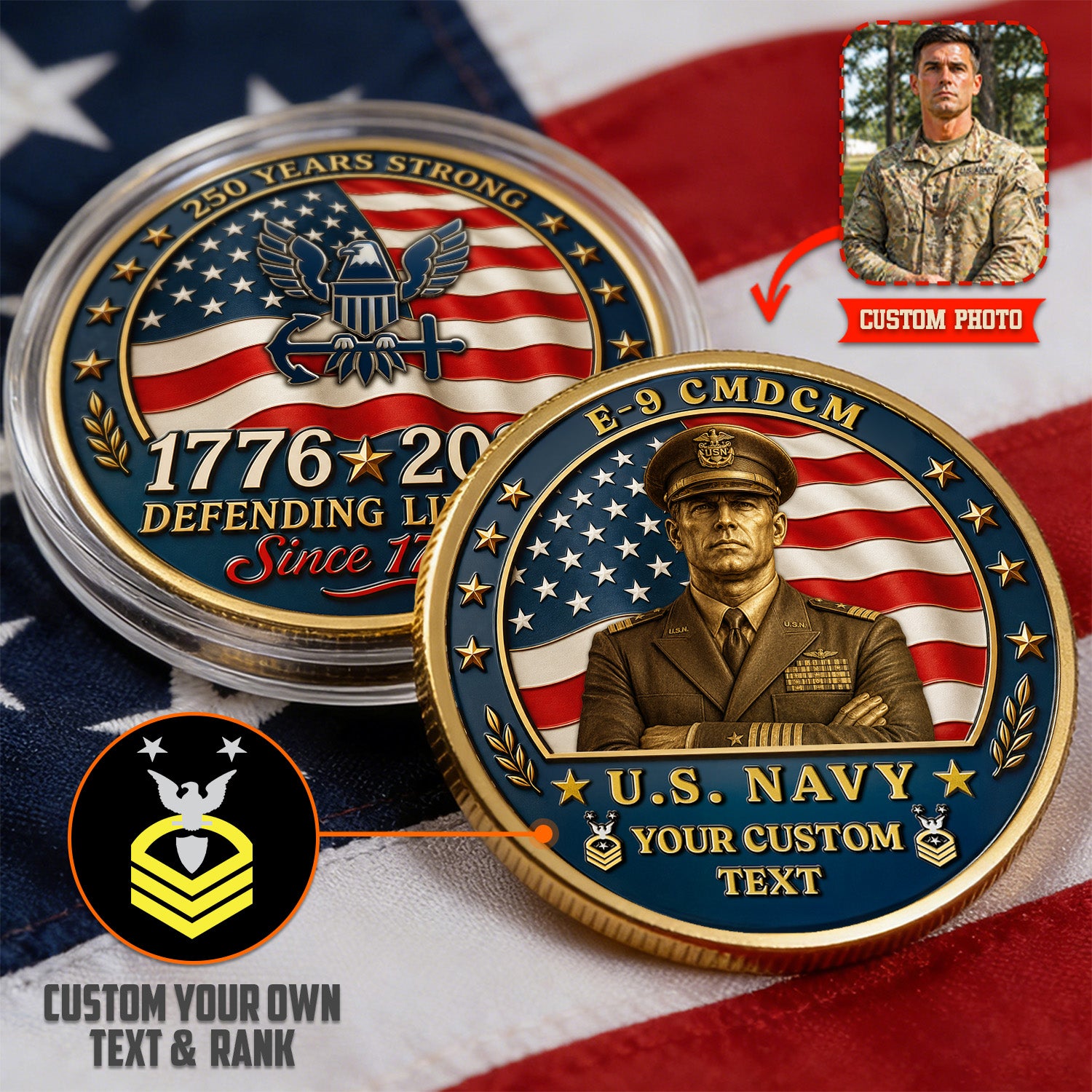 Custom U.S. Navy Veteran Coin with Photo – Personalized Military Keepsake