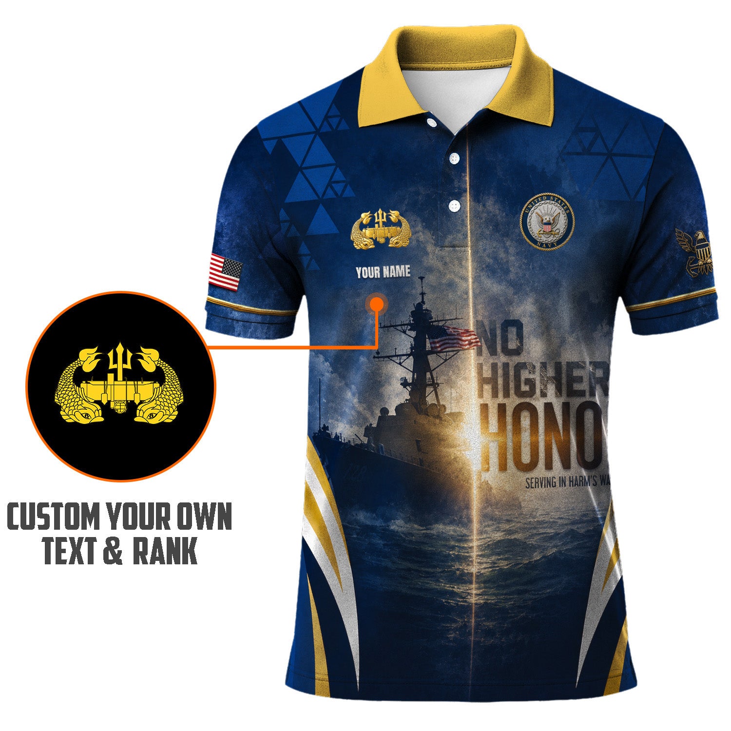 US Navy Military Personalized Rank Polo Shirt Gift for Men