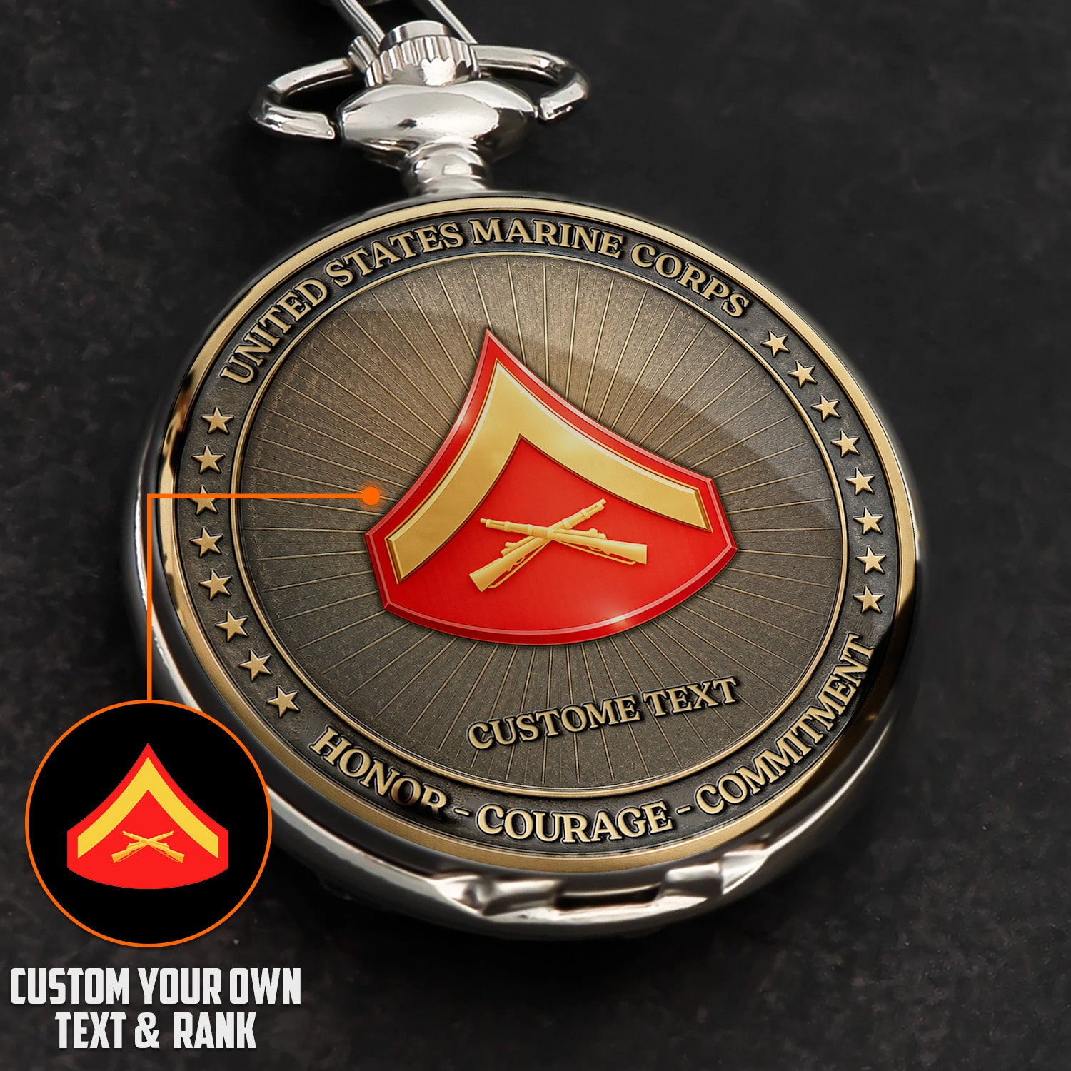 Custom USMC Pocket Watch Personalized Marine Veteran Gift
