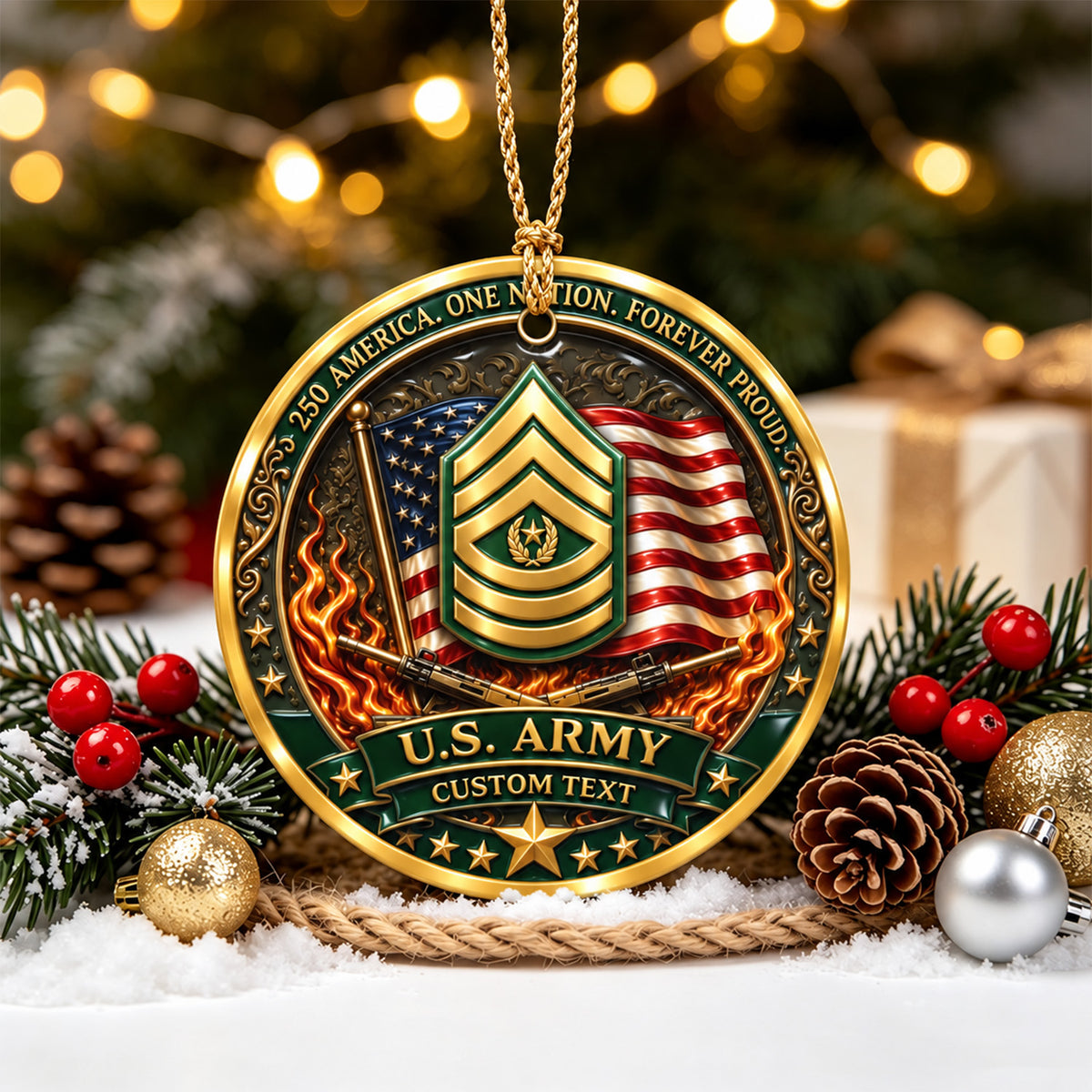 U.S. Army 3D Relief Ornament Custom Military Rank and Custom Text