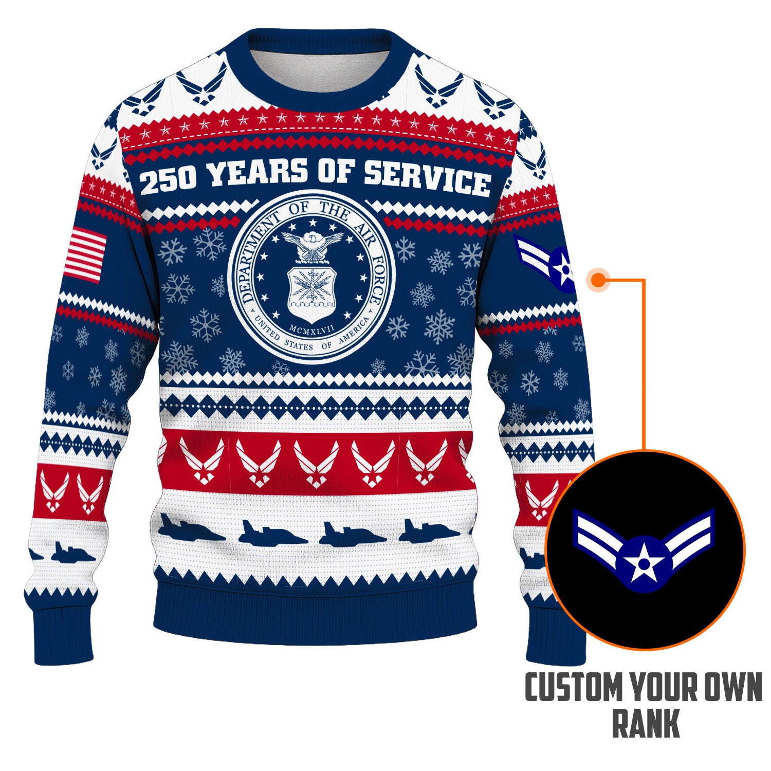 Custom Ranks US Air Force Ugly Christmas Sweater for Women Men KRUST03