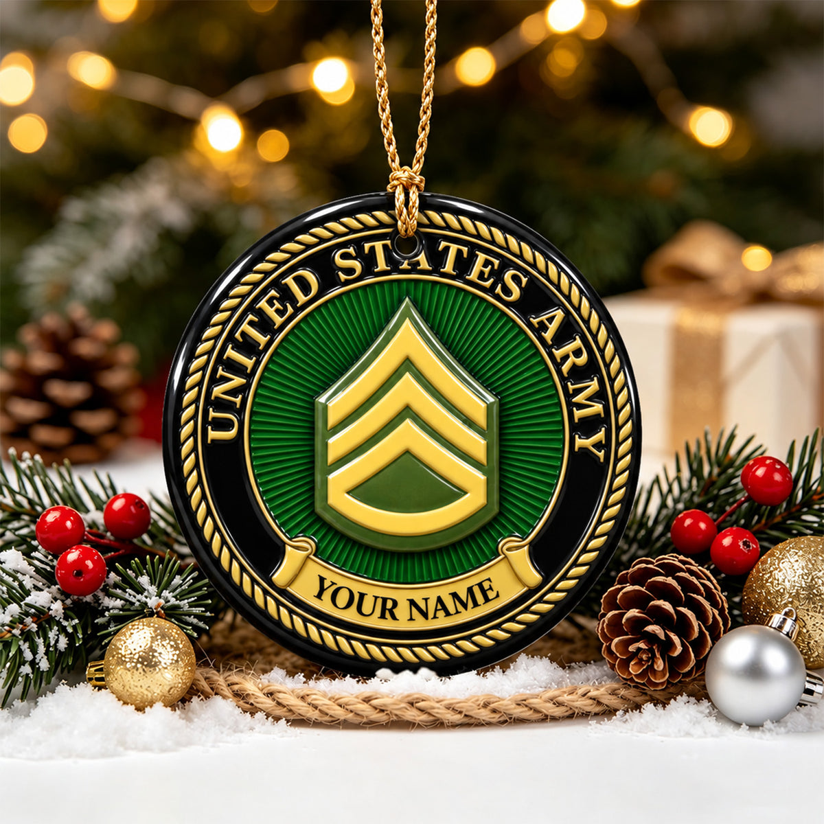 Personalized USMC 3D Relief Ceramic Ornament Custom Rank and Text