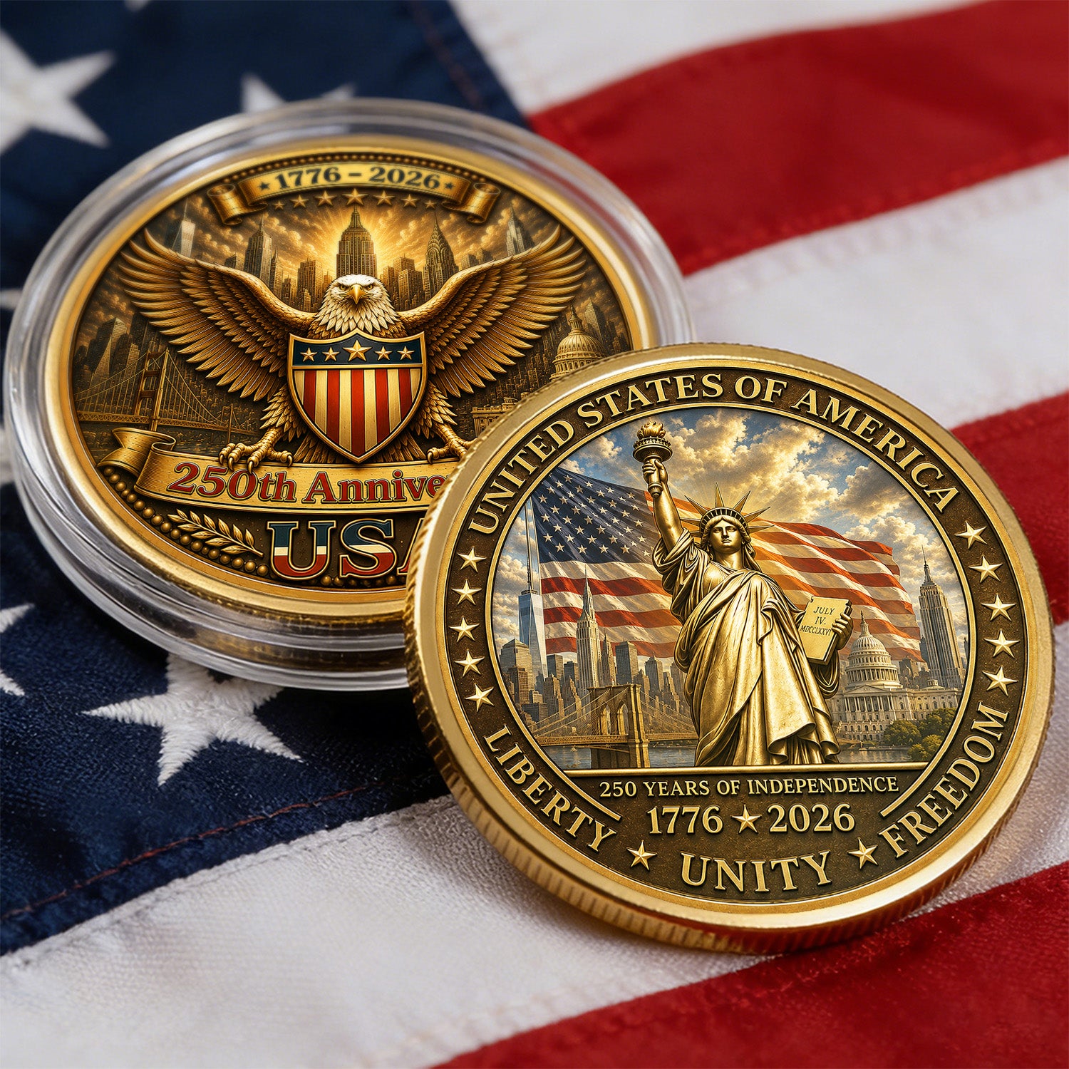 USA 250th Anniversary 1776-2026 3D Challenge Coin Patriotic Gift