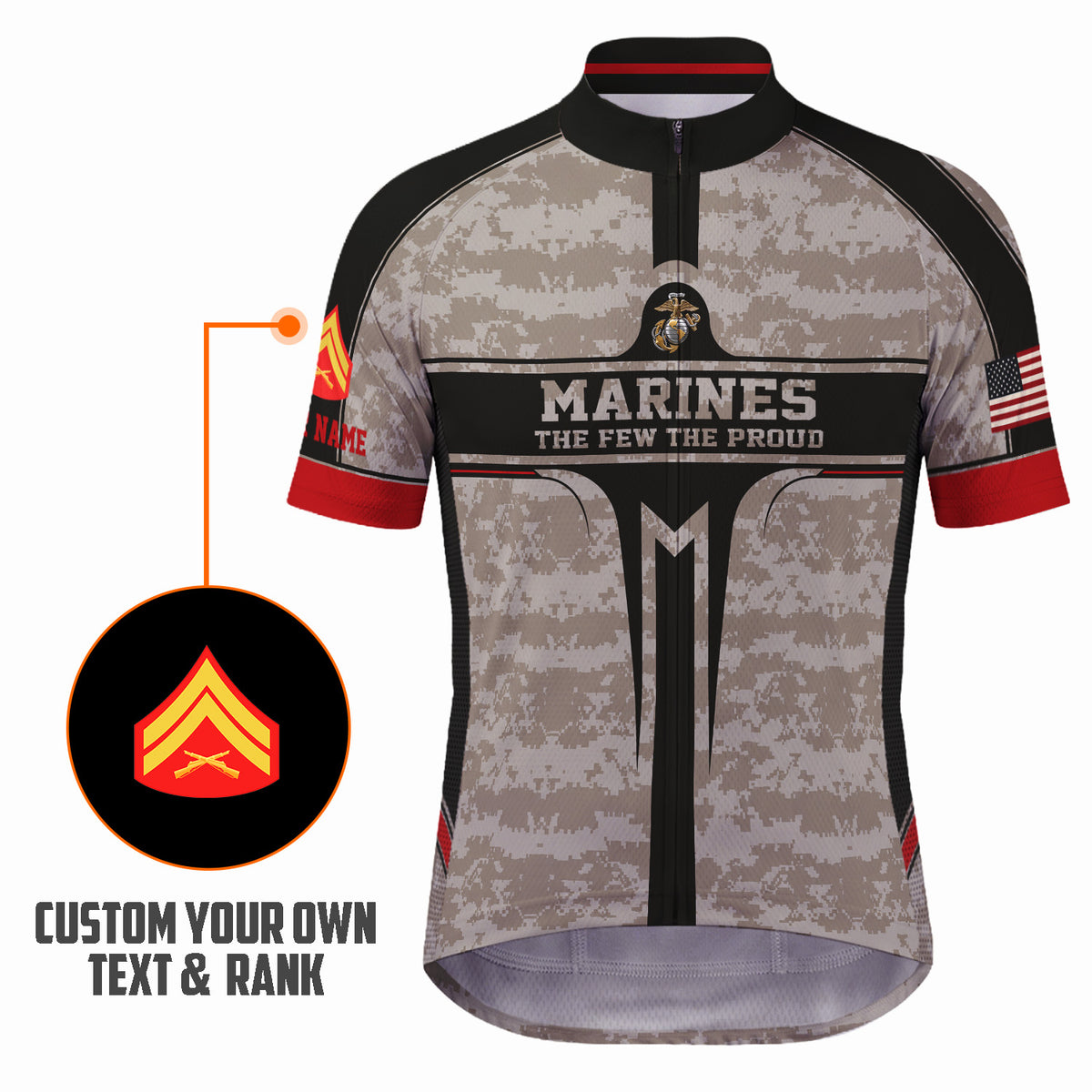 Personalized USMC Cycling Jersey Custom Name & Rank Marine Veteran Shirt