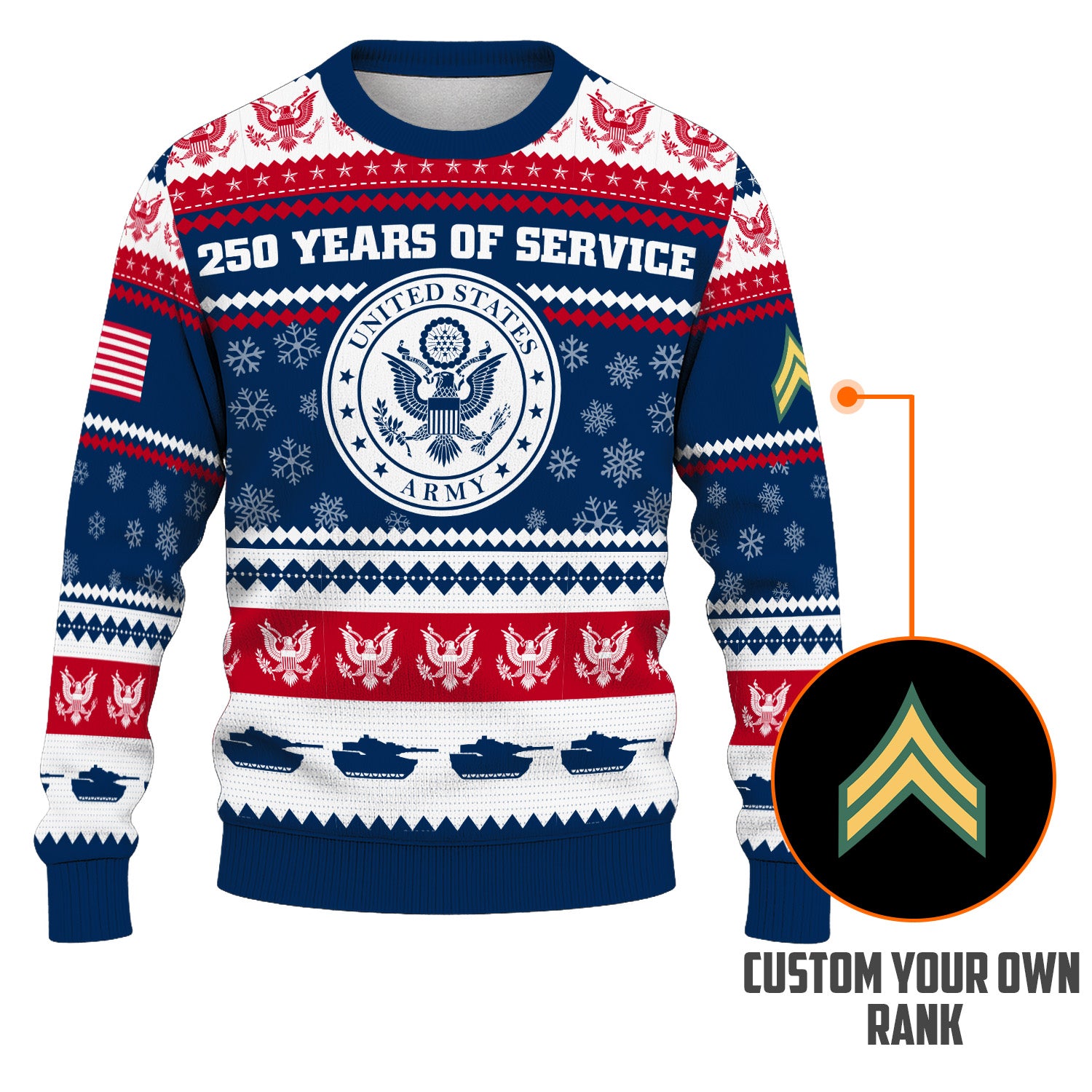 Custom Ranks US Army Ugly Christmas Sweater for Women Men KRUST03