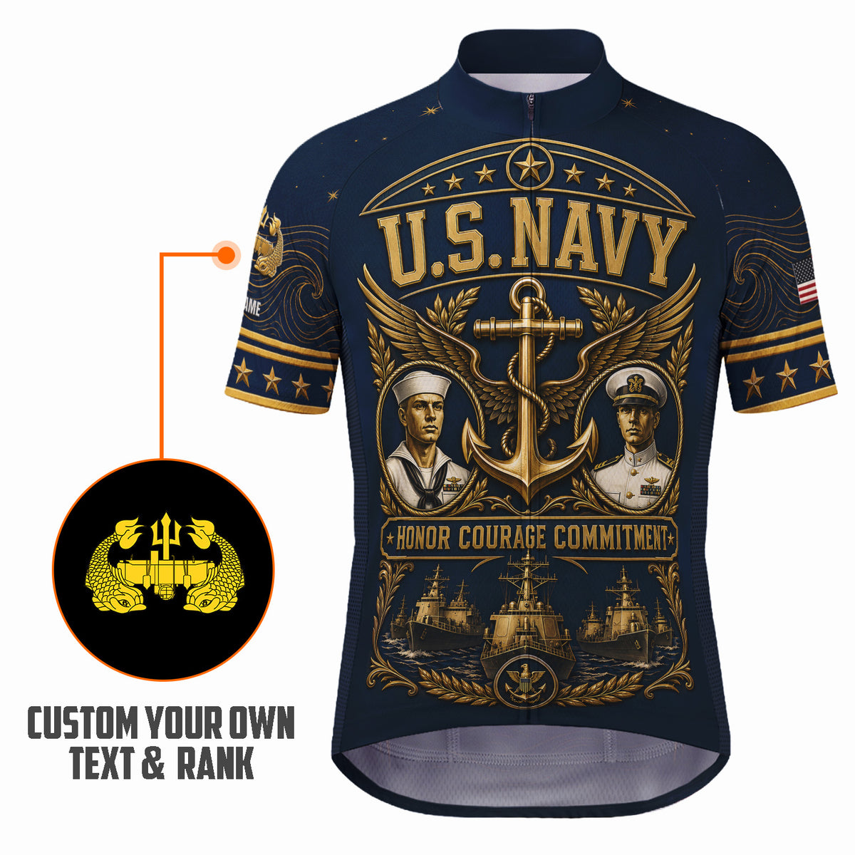 Personalized US Navy Cycling Jersey Custom Name & Rank Shirt
