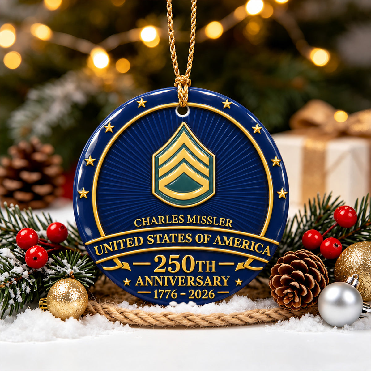 Custom Air Force 3D Relief Ornament Personalized Rank and Custom Text