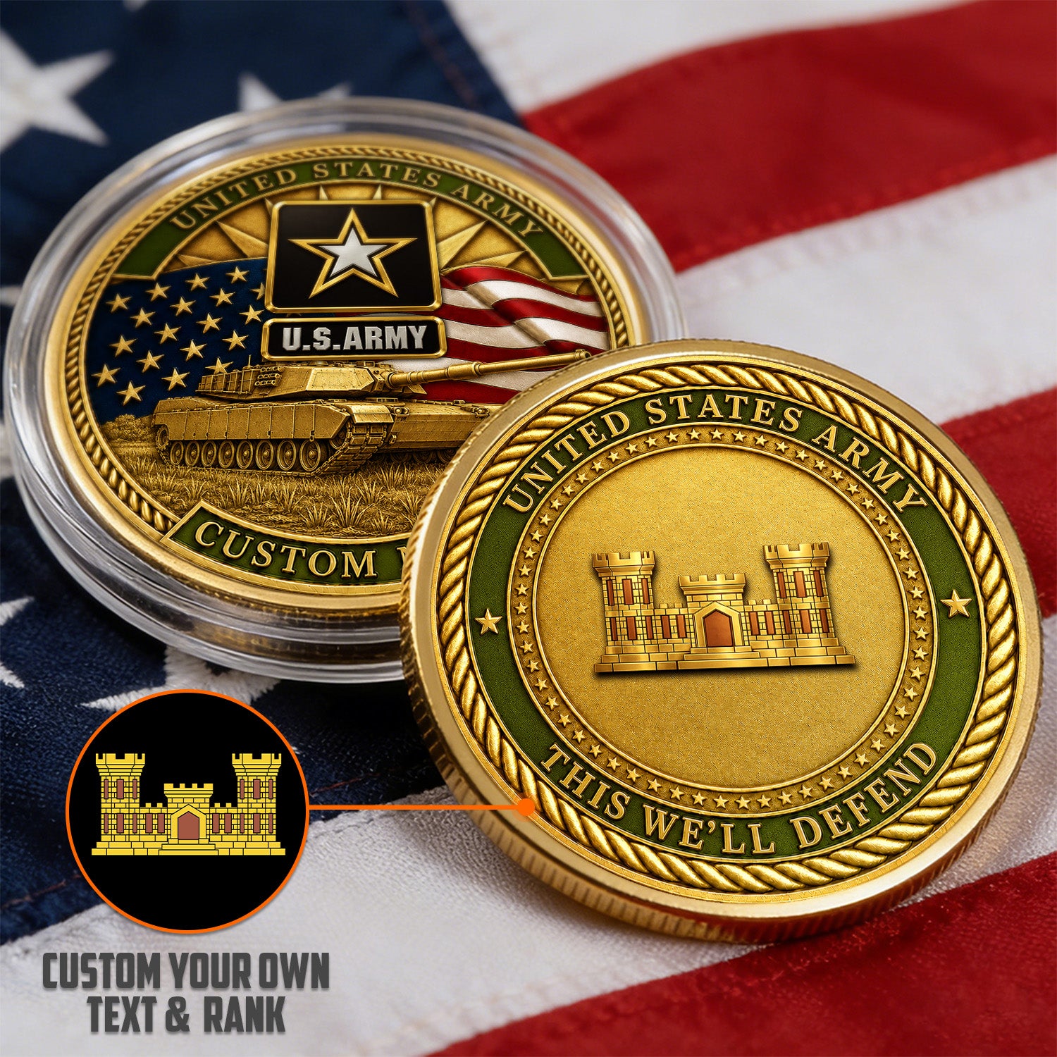 US Army Personalized Duty Honor 3D Challenge Coin