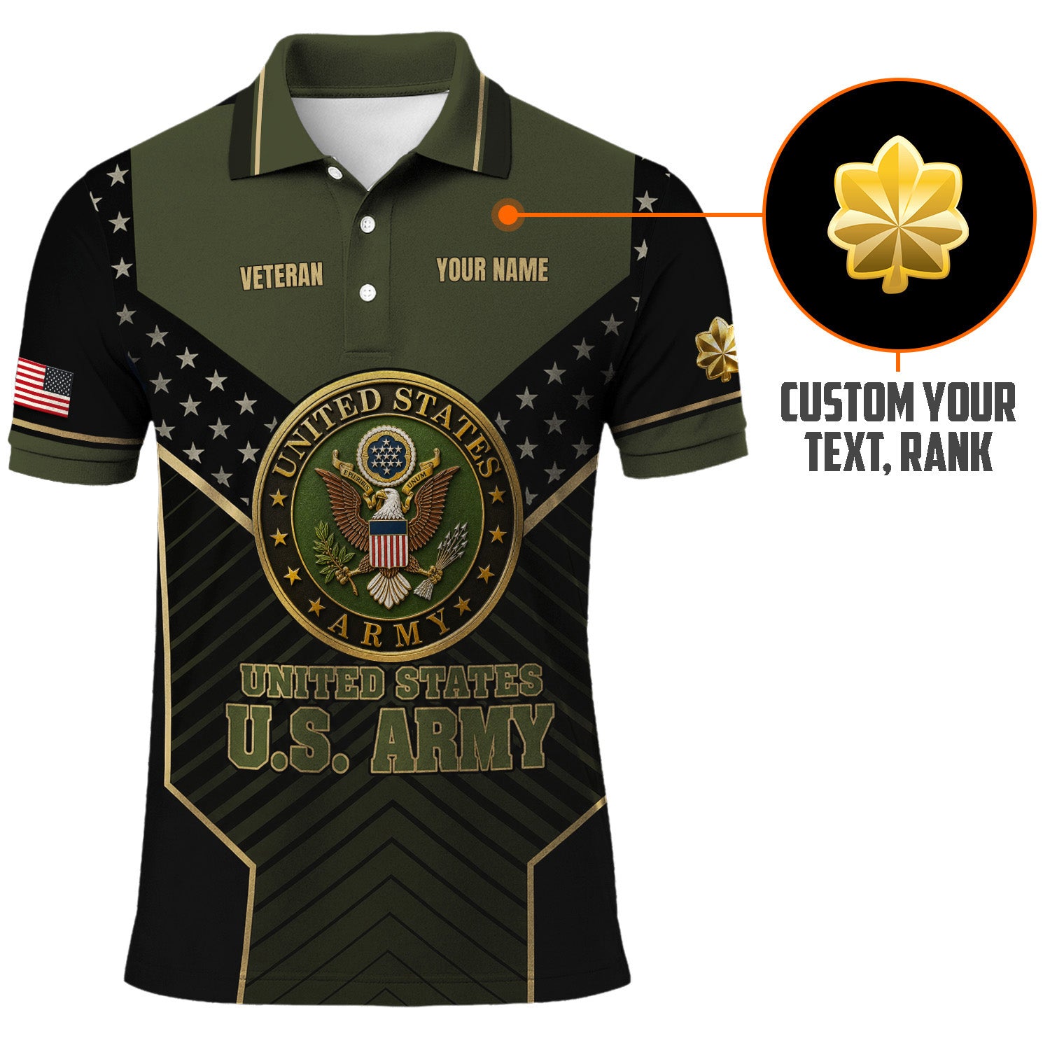 US Army Military Personalized Rank Polo Shirt Gift for Men