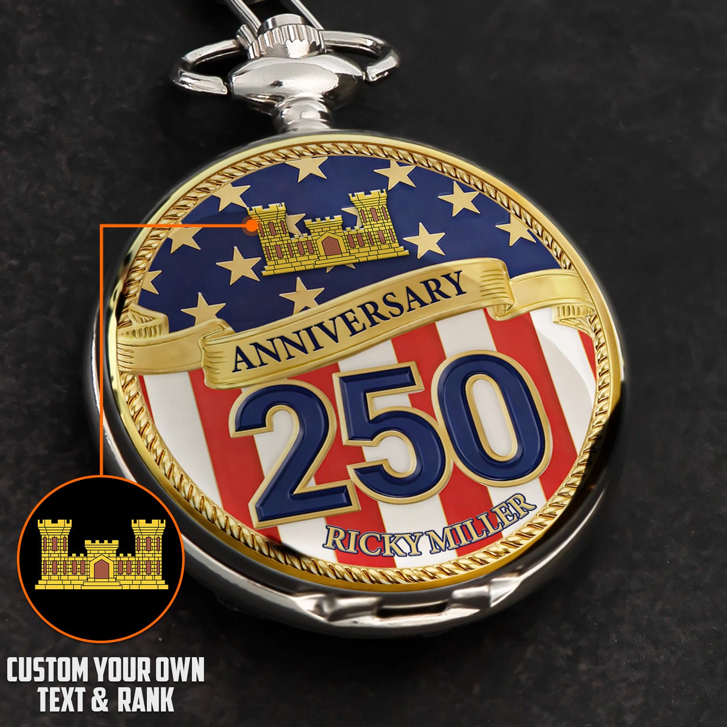 Army Veteran Pocket Watch Custom Rank Name Gift for Him
