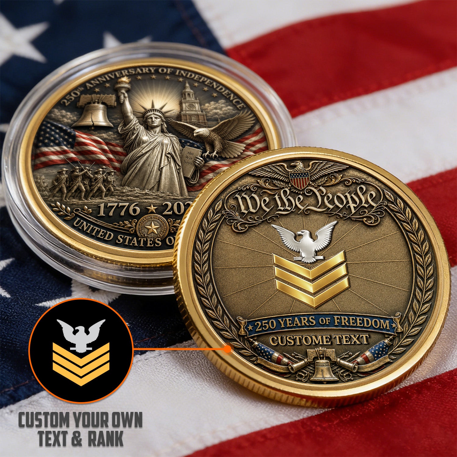 We The People Custom Rank Navy 3D Challenge Coin Gift