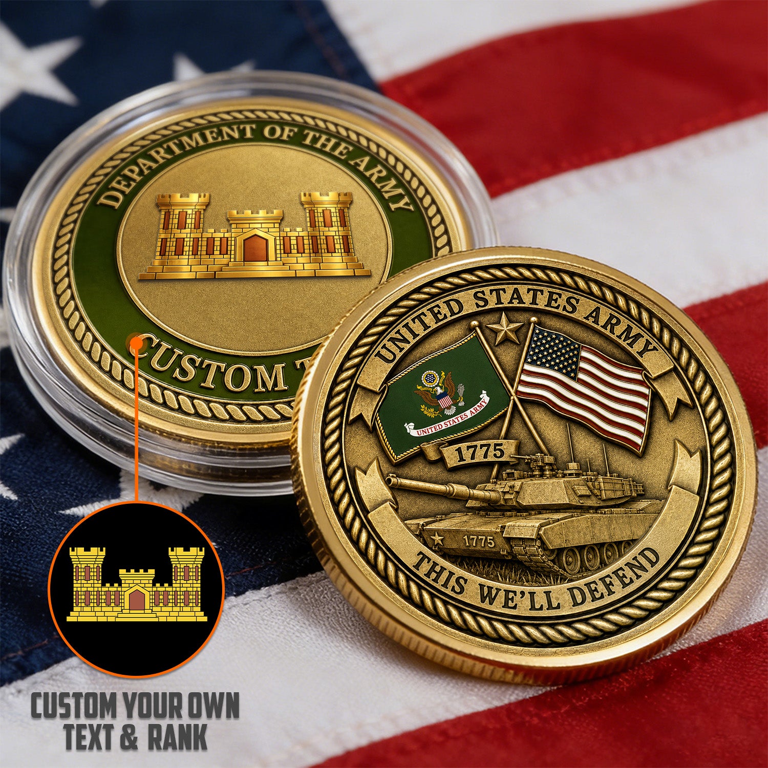 US Army Personalized Service Tribute 3D Challenge Coin
