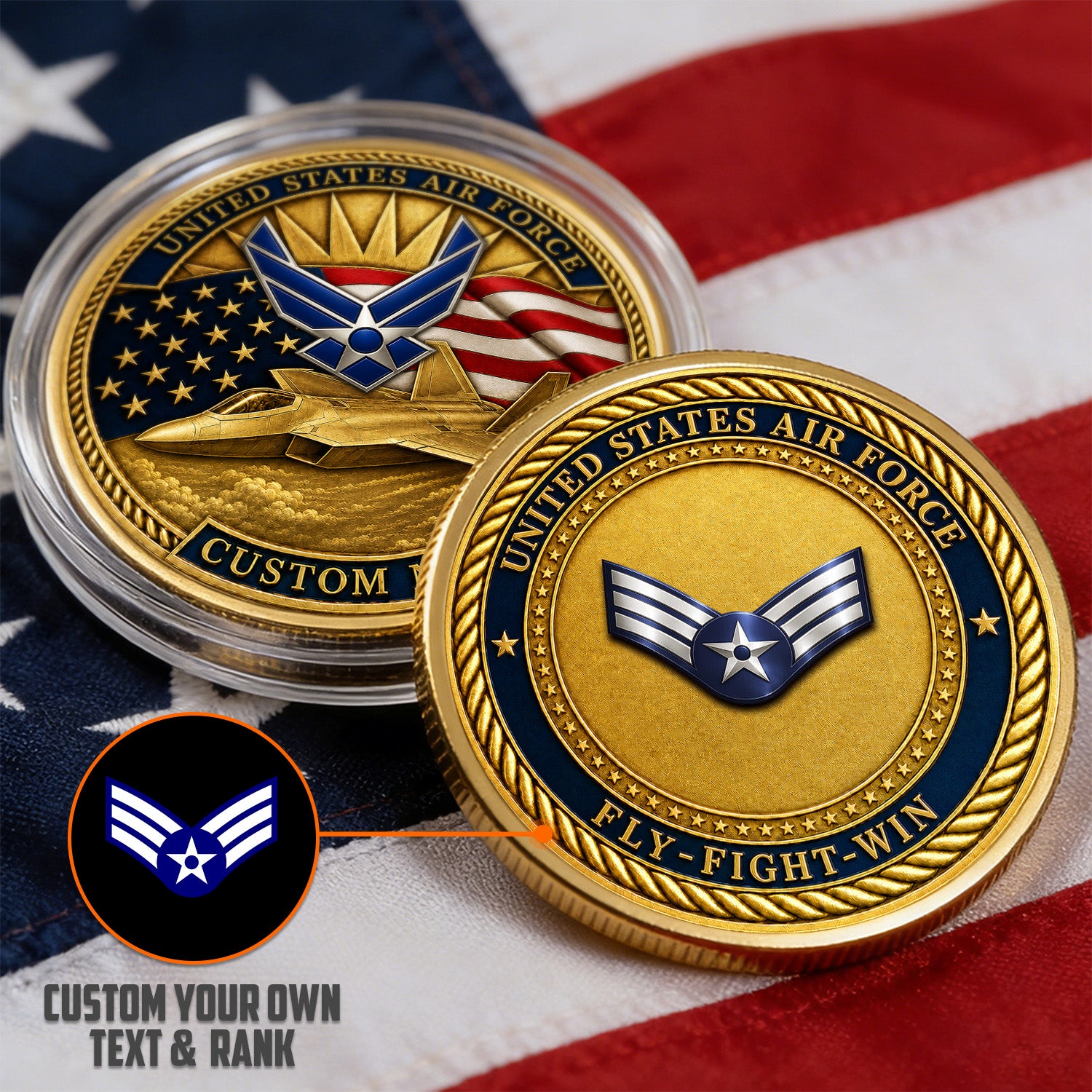 US Air Force Retirement Rank Name 3D Challenge Coin Gift