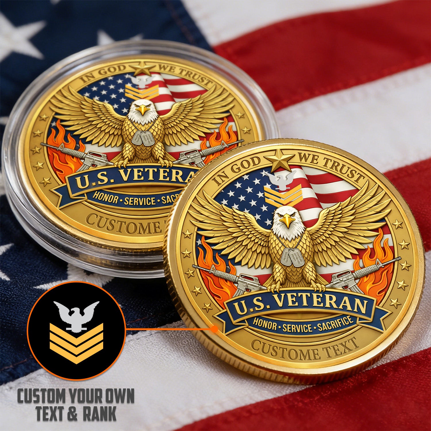 Personalized U.S. Navy Veteran Eagle Challenge Coin