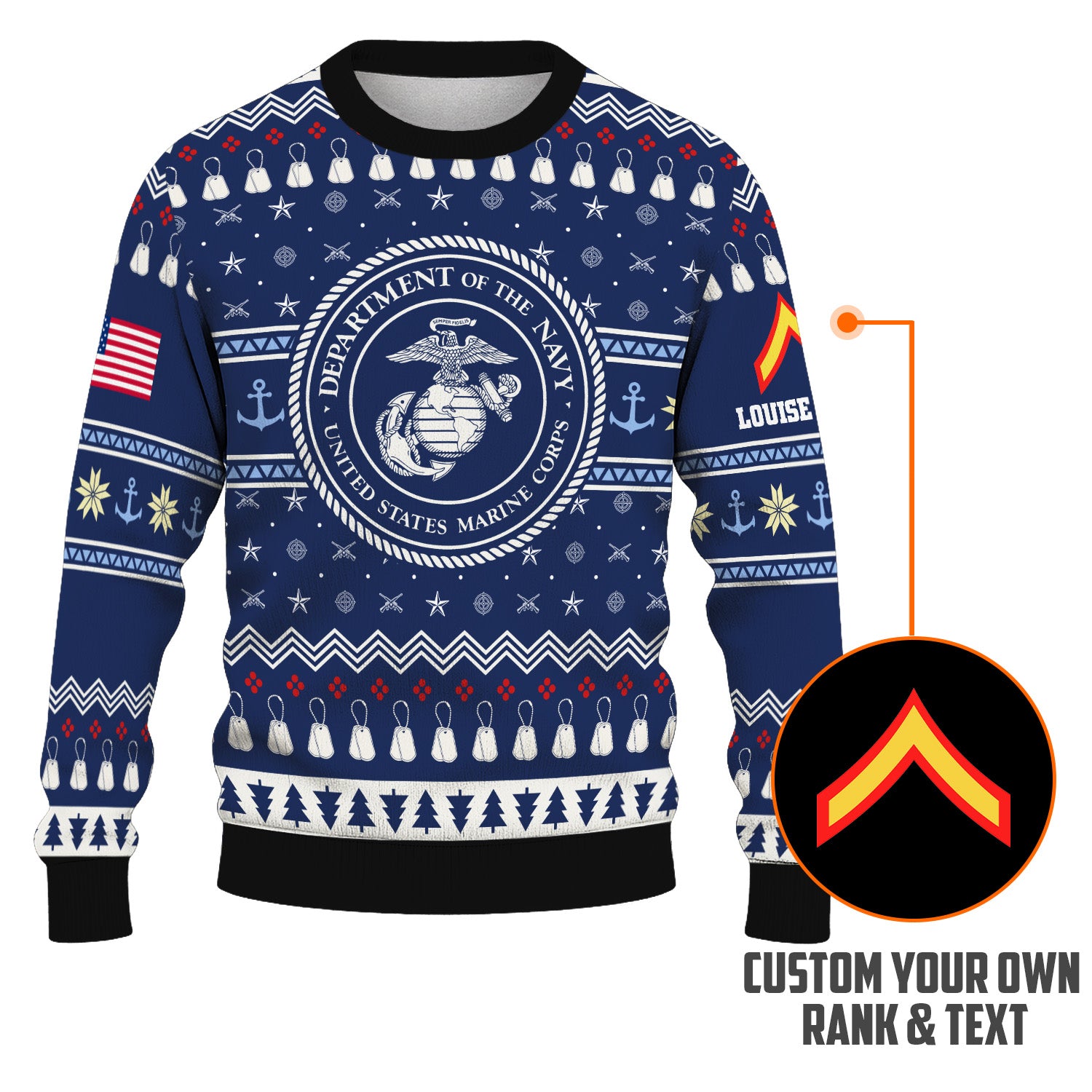 Custom Ranks And Text USMC Ugly Christmas Sweater for Women Men KRUST01
