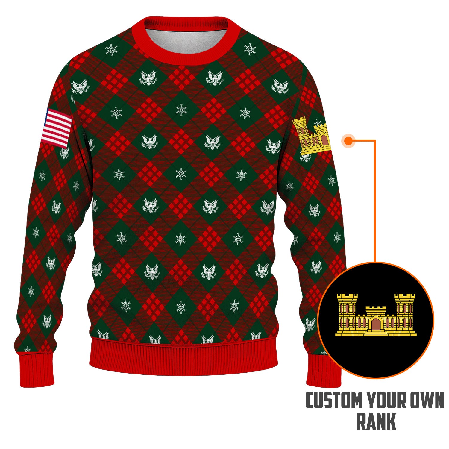 Custom Ranks US Army Ugly Christmas Sweater for Women Men KRUST08