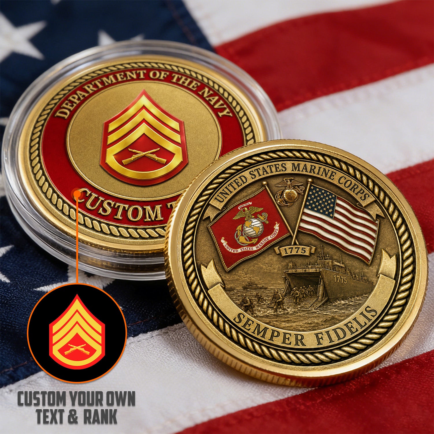 Personalized Marine Corps Insignia Rank 3D Challenge Coin