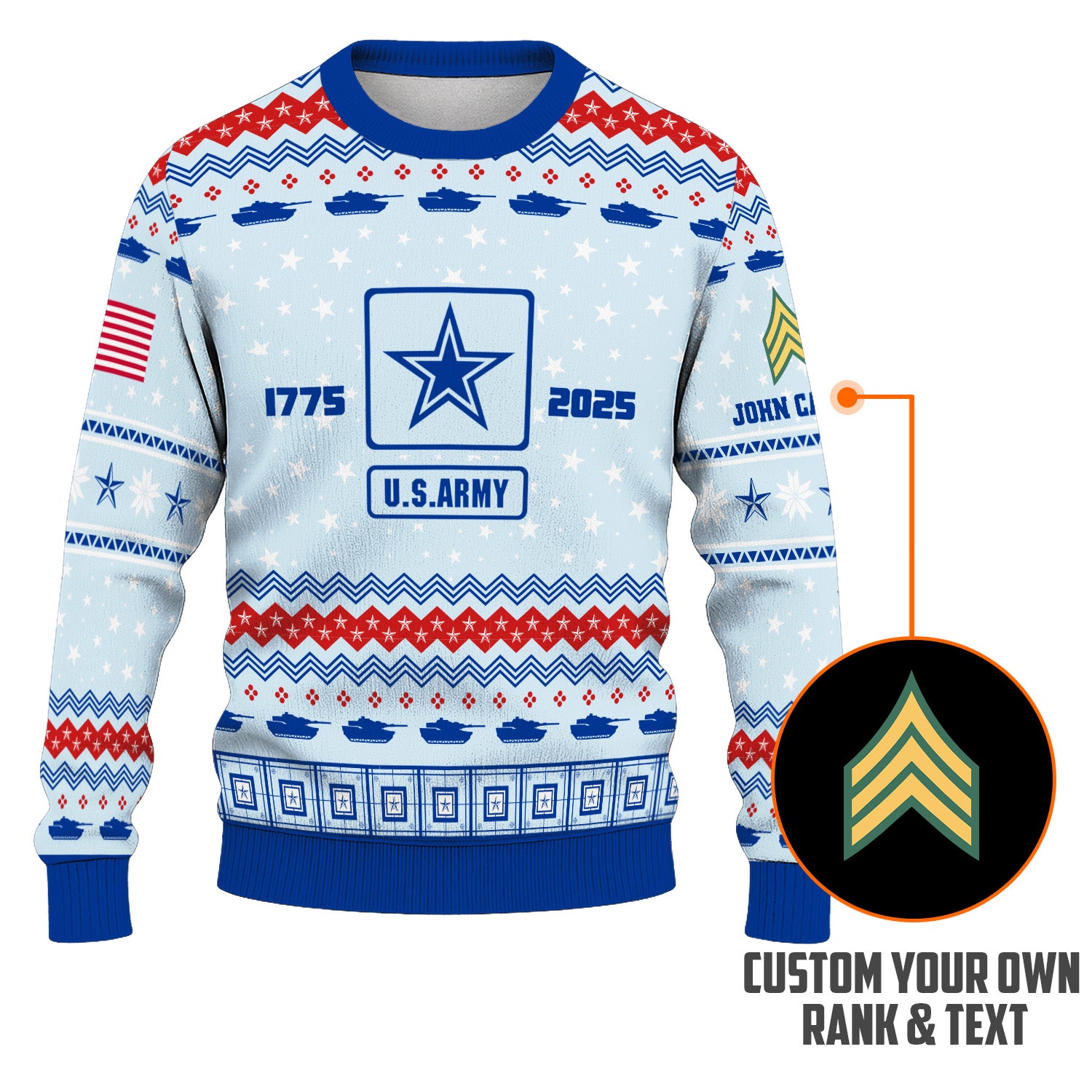 Custom Ranks And Text US Army Ugly Christmas Sweater for Women Men KRUST02