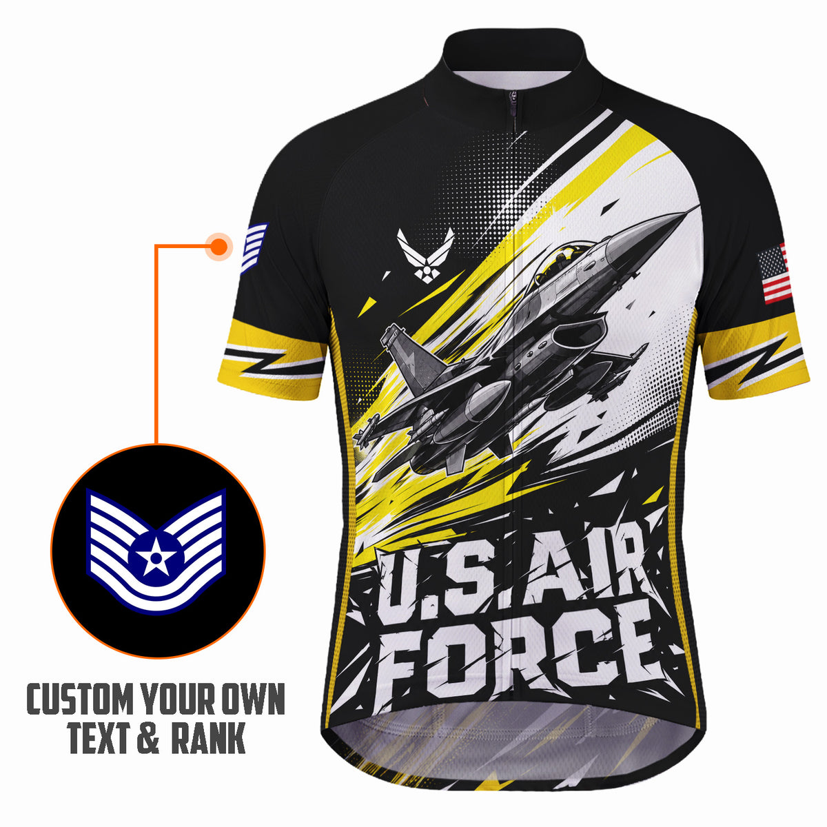 Custom USAF Cycling Jersey Personalized Name Rank Veteran Bike Shirt