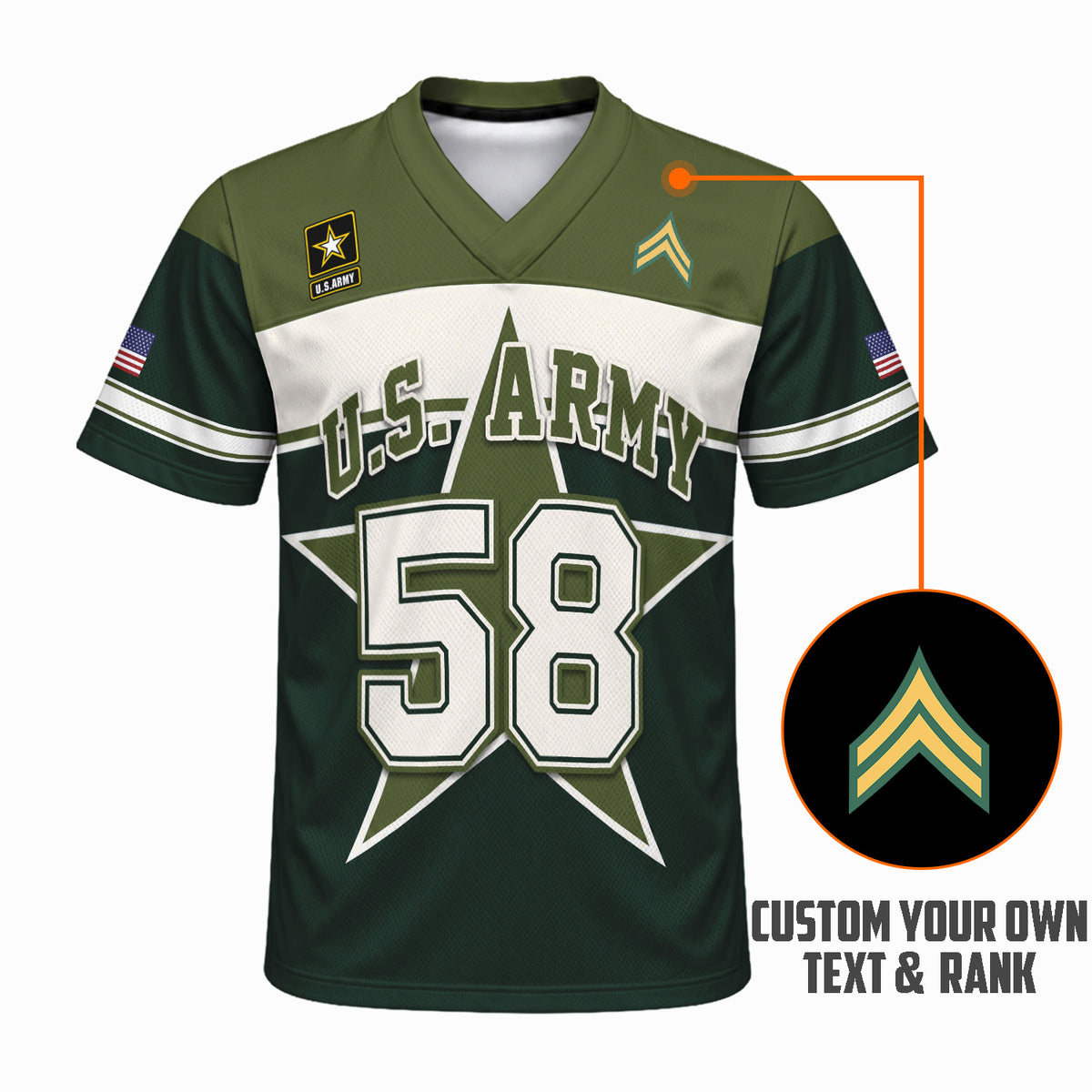 Custom Army Veteran Sports Jersey Personalized Rank and Custom Wording
