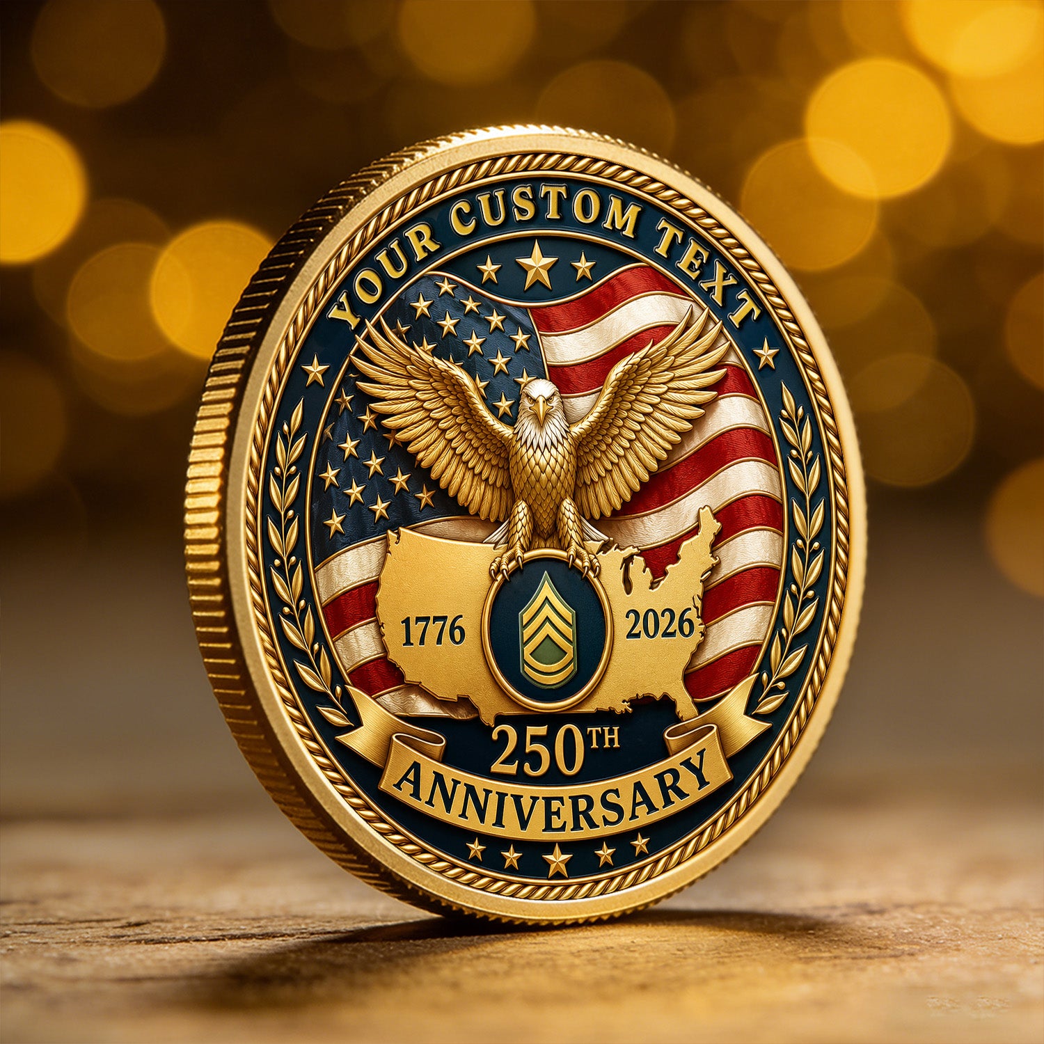 USA 250th Anniversary Custom Army Rank Name 3D Challenge Coin Gift
