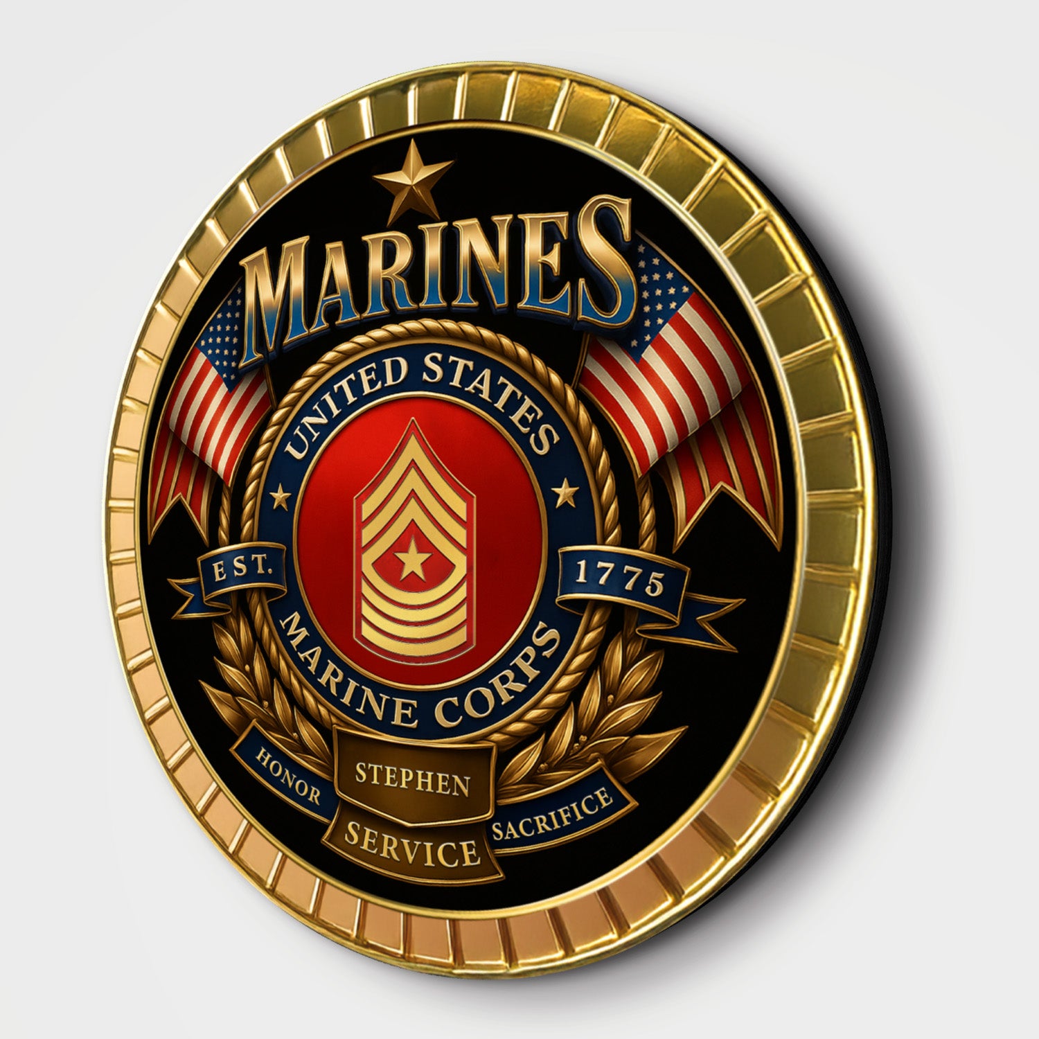 U.S. Marine Corps Wooden Sign – Personalized Rank & Name Tribute for Veterans