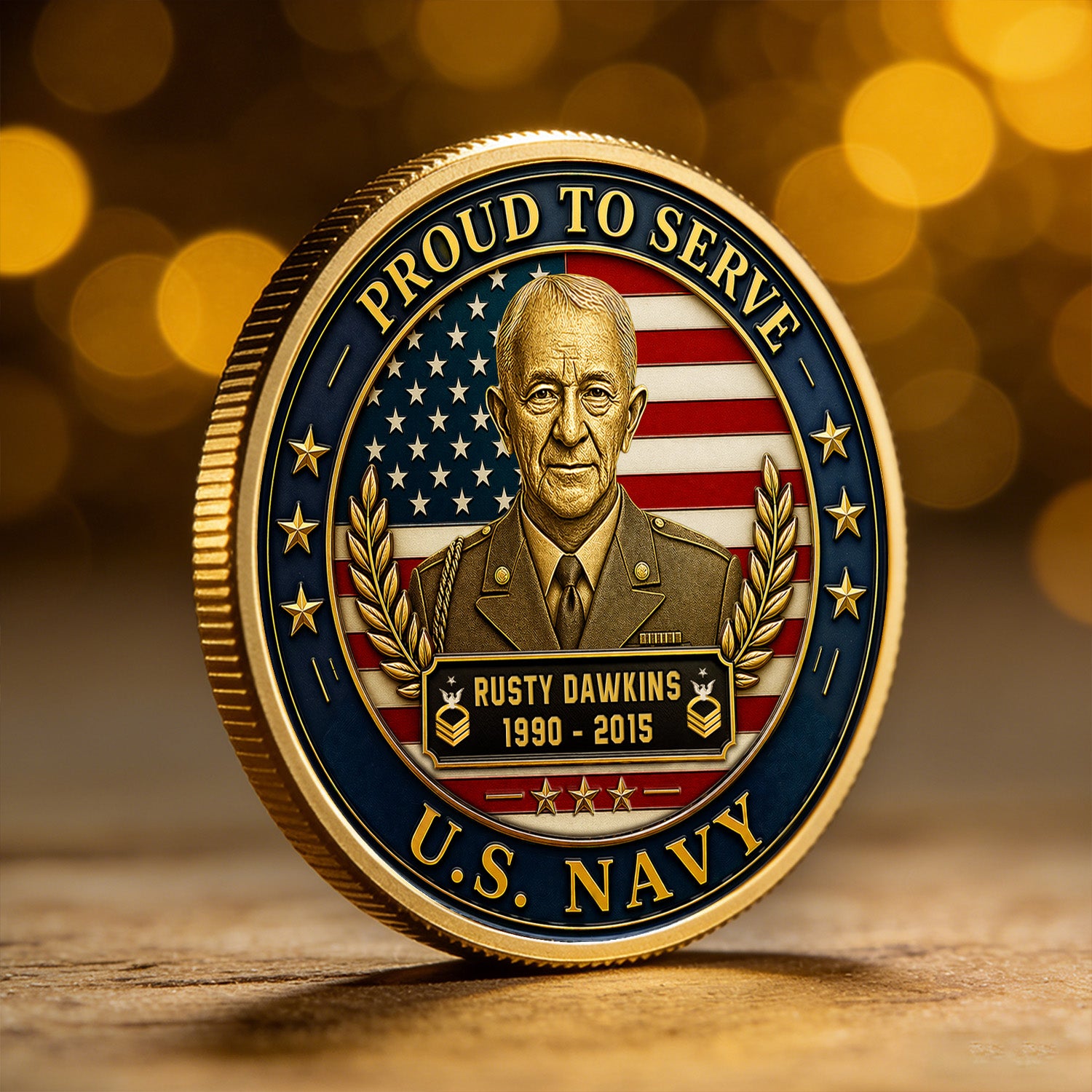 Personalized Navy Coin Custom Photo Rank Name Gift