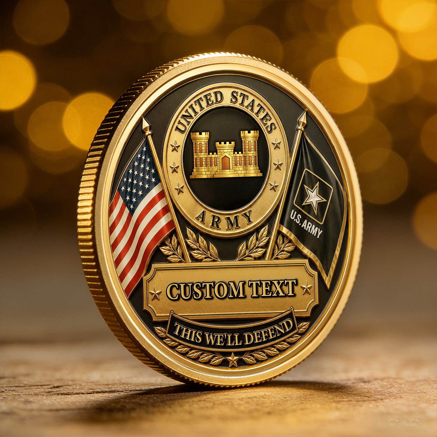 Custom Army Soldier Rank and Text 3D Challenge Coin