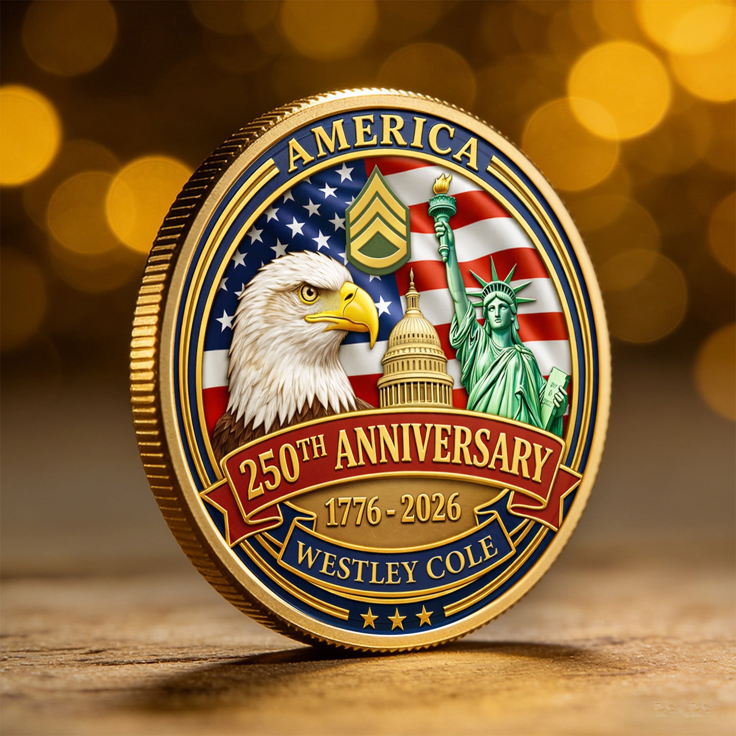 USA 250th Challenge Coin Custom Rank Name US Army