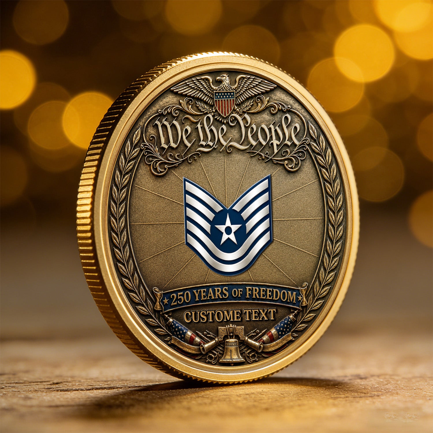 Personalized USAF Rank USA 250th Anniversary 3D Challenge Coin