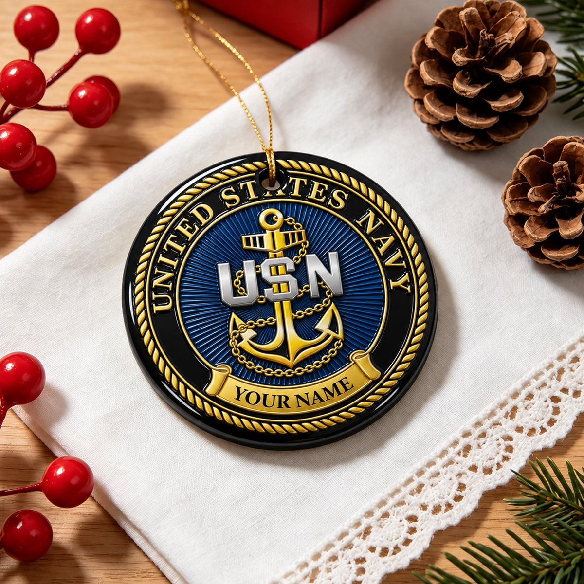 Custom U.S. Air Force Ceramic Ornament Personalized Military Rank and Text