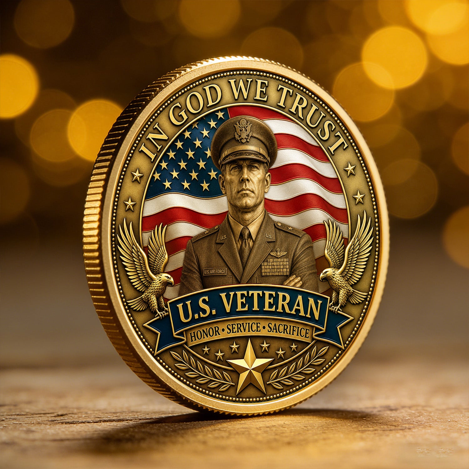 USAF Veteran Custom Photo Rank 3D Challenge Coin