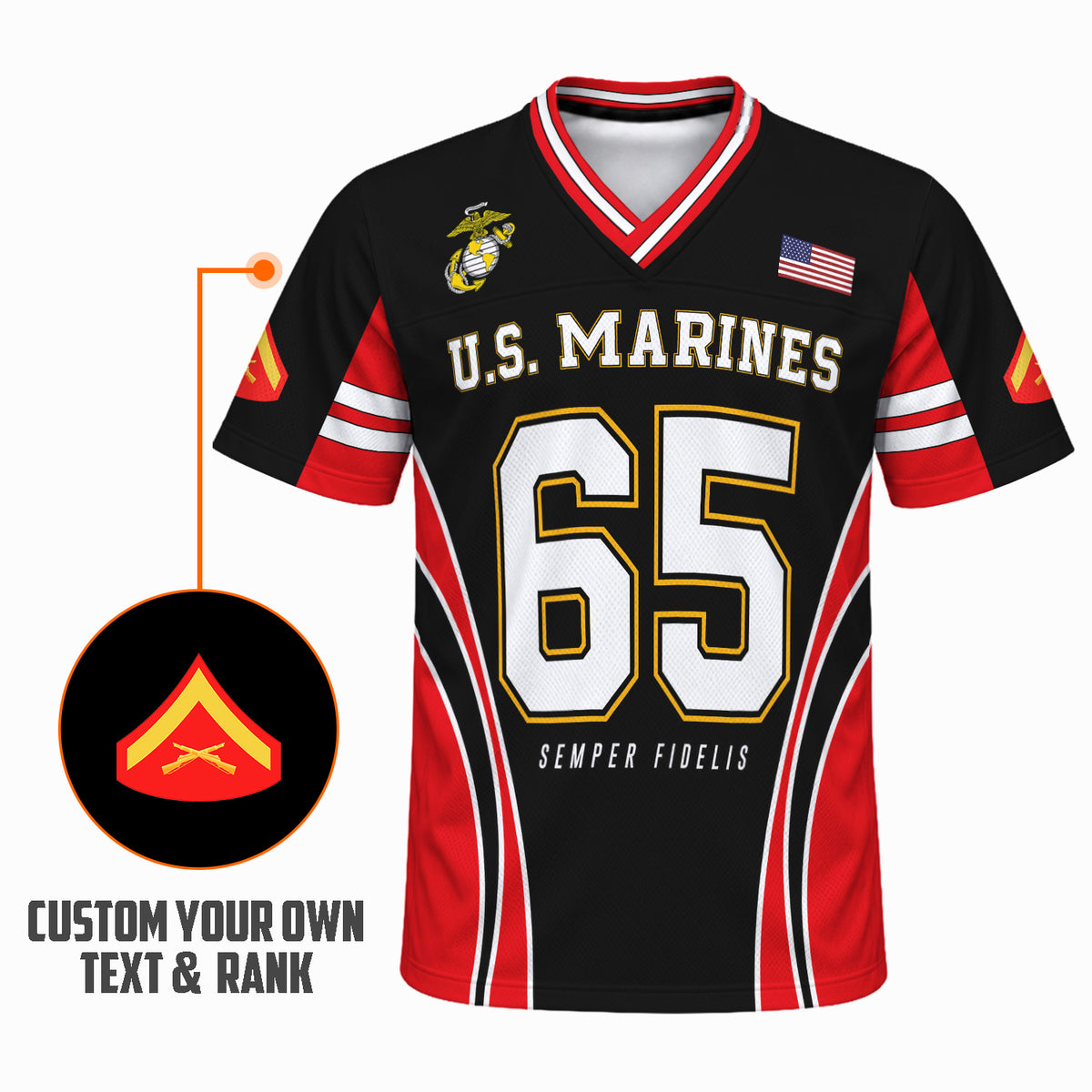Personalized USMC Jersey Custom Military Rank Jersey Number and Text