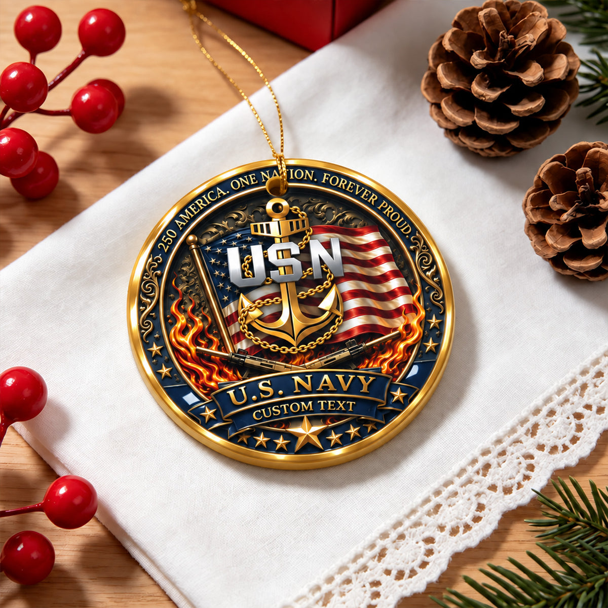 U.S. Air Force Ceramic Ornament Personalized Rank Text Veteran Gift