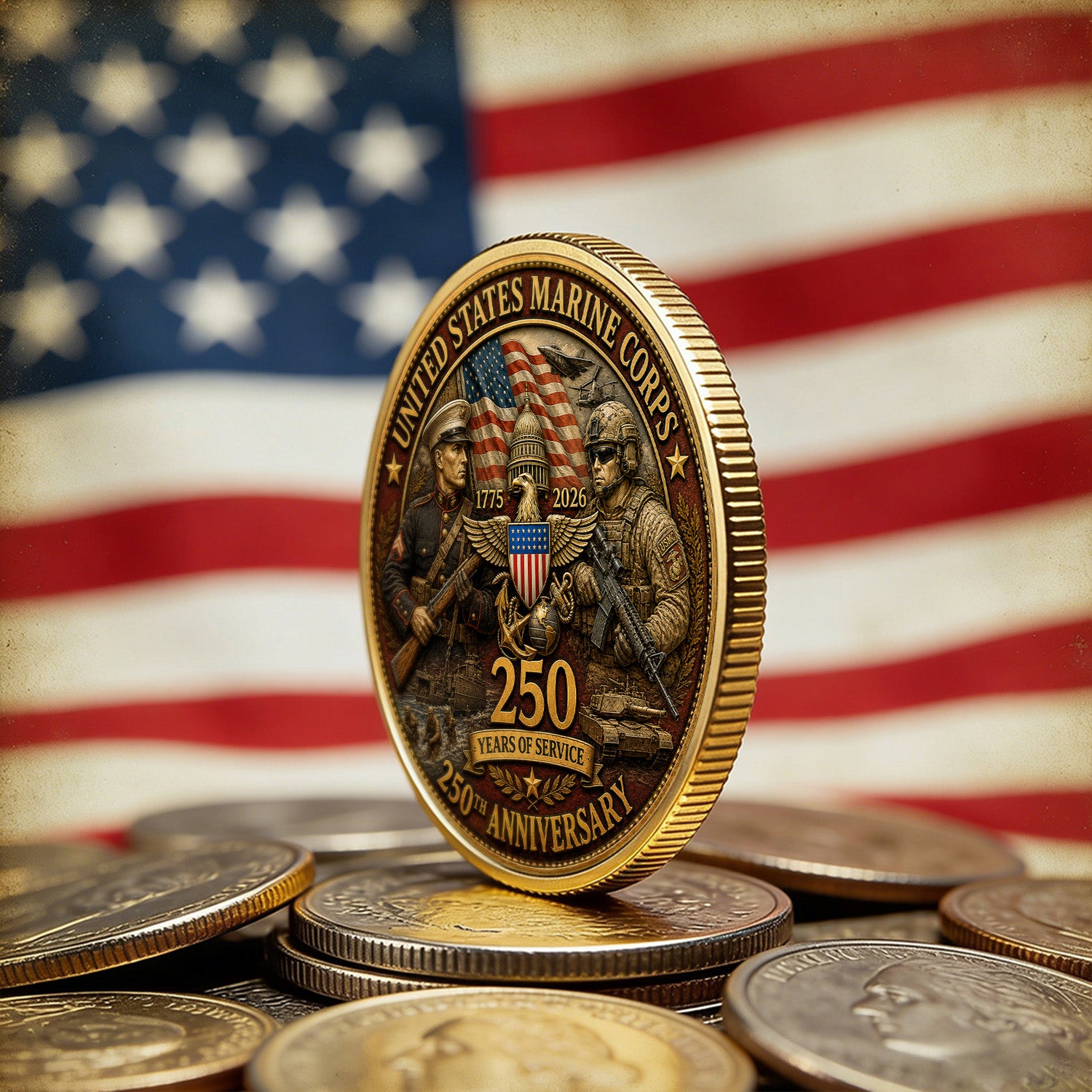 Personalized U.S. MARlNES 250th Anniversary Soldier Challenge Coin