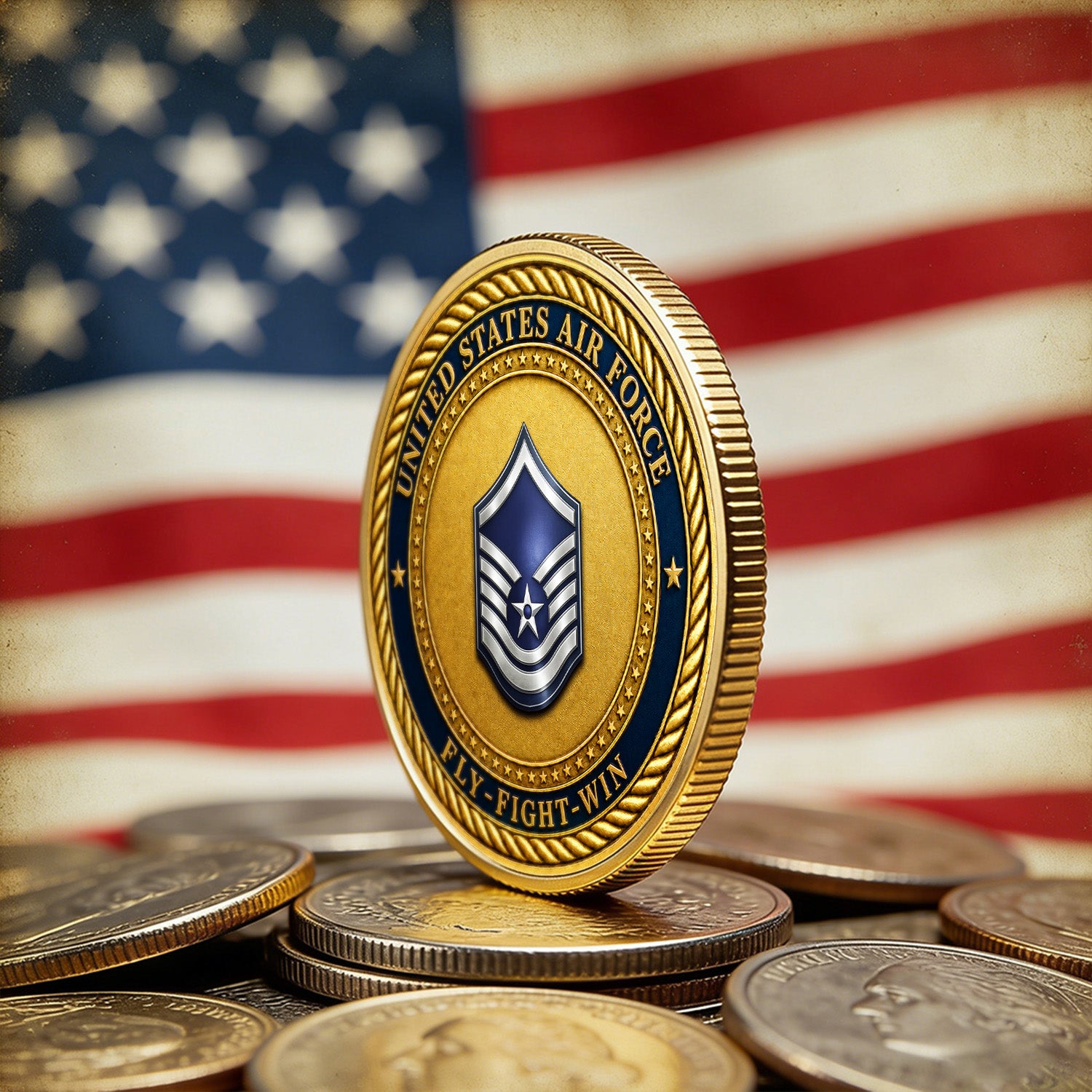 US Air Force Retirement Rank Name 3D Challenge Coin Gift