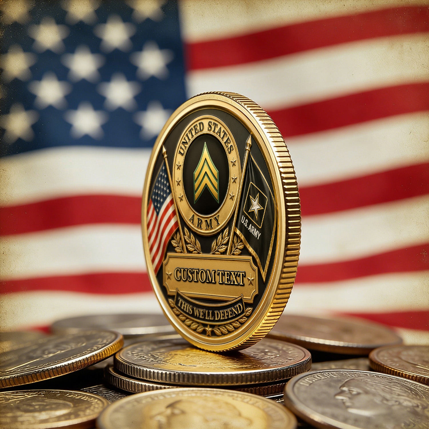 Custom Army Soldier Rank and Text 3D Challenge Coin