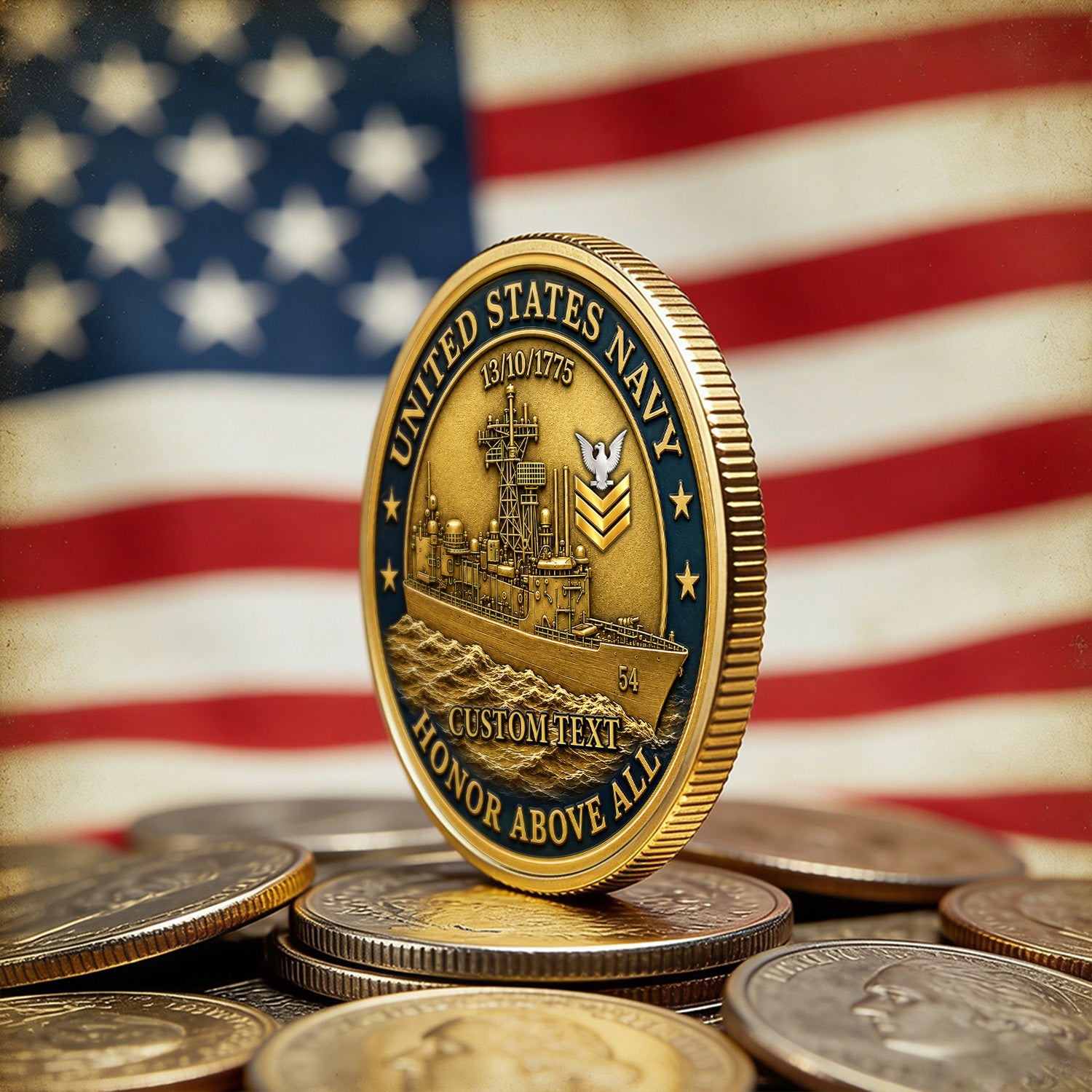 Custom US Navy Career Rank Text 3D Challenge Coin