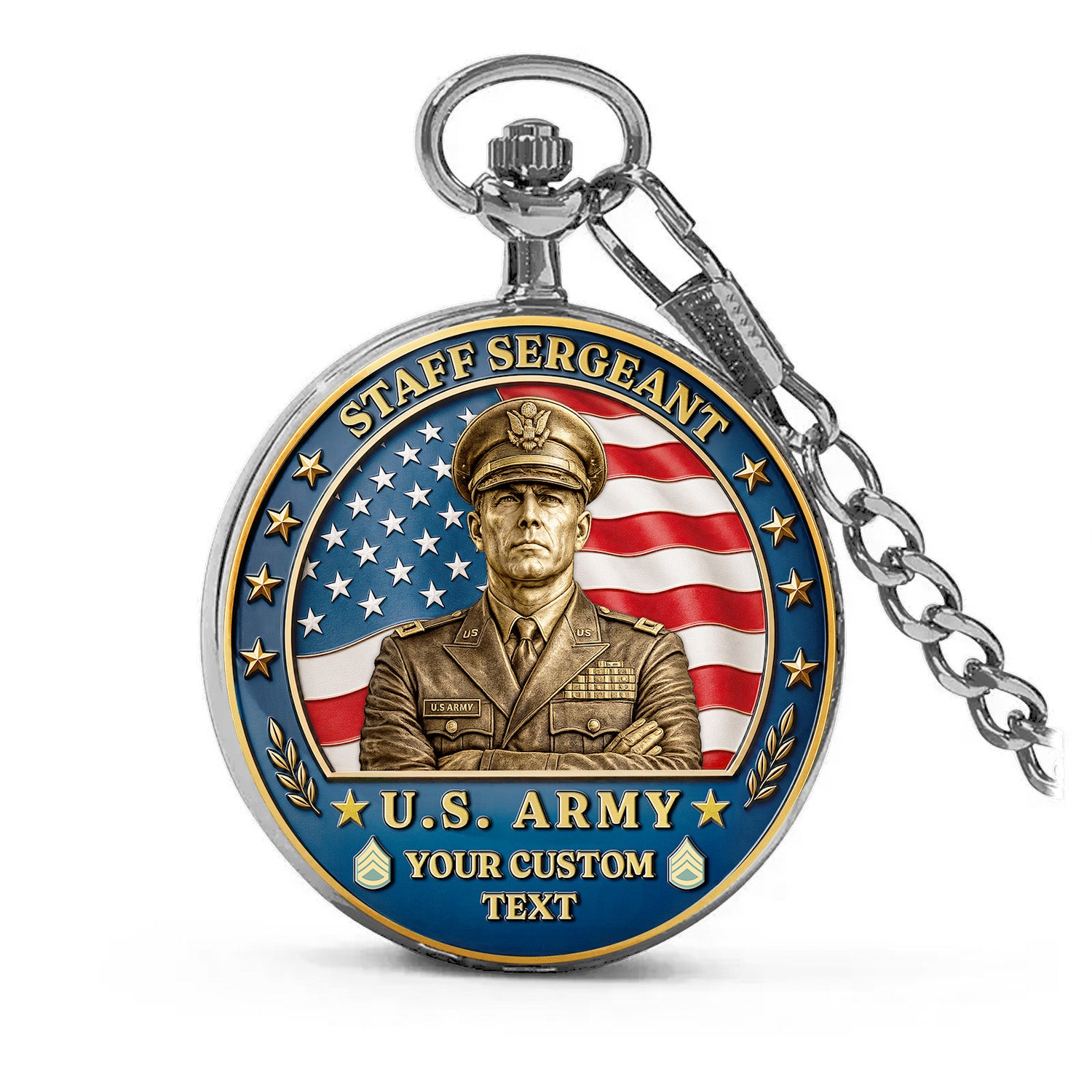 Personalized Army Military Pocket Watch Custom Text Gift